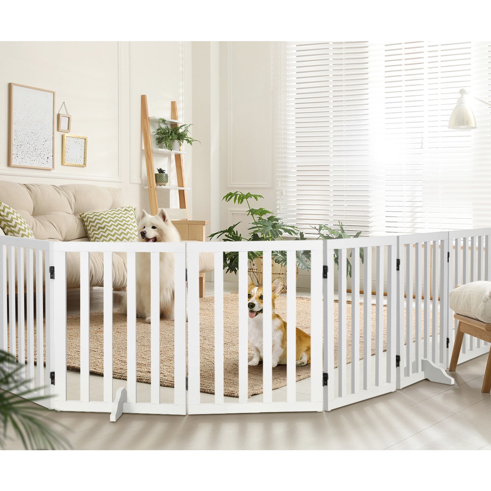 Alopet Wooden Pet Gate Dog Fence Safety Stair Barrier Security Door 3/4/6 Panels - Sunyee