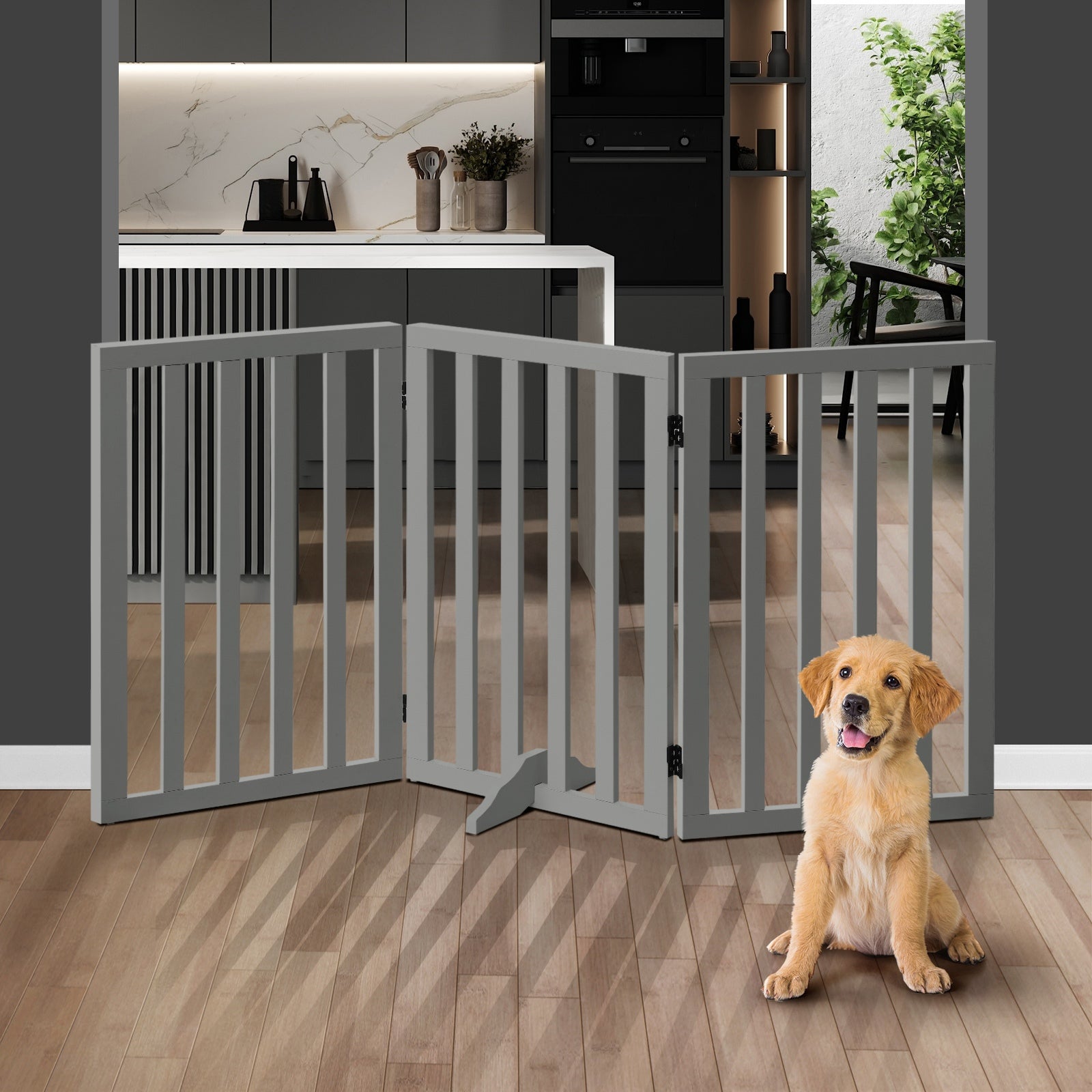 Alopet Wooden Pet Gate Dog Fence Grey Safety Stair Barrier Security Door 80cm - Sunyee