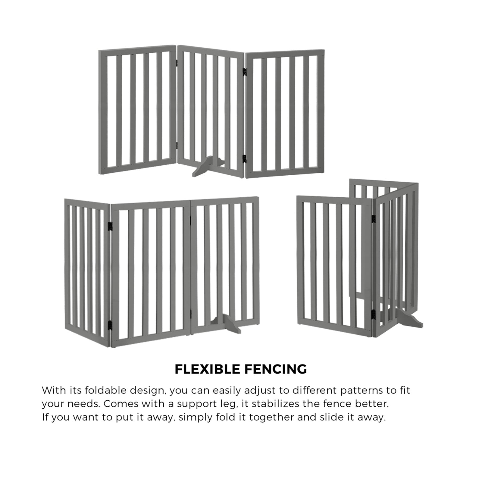 Alopet Wooden Pet Gate Dog Fence Grey Safety Stair Barrier Security Door 80cm - Sunyee