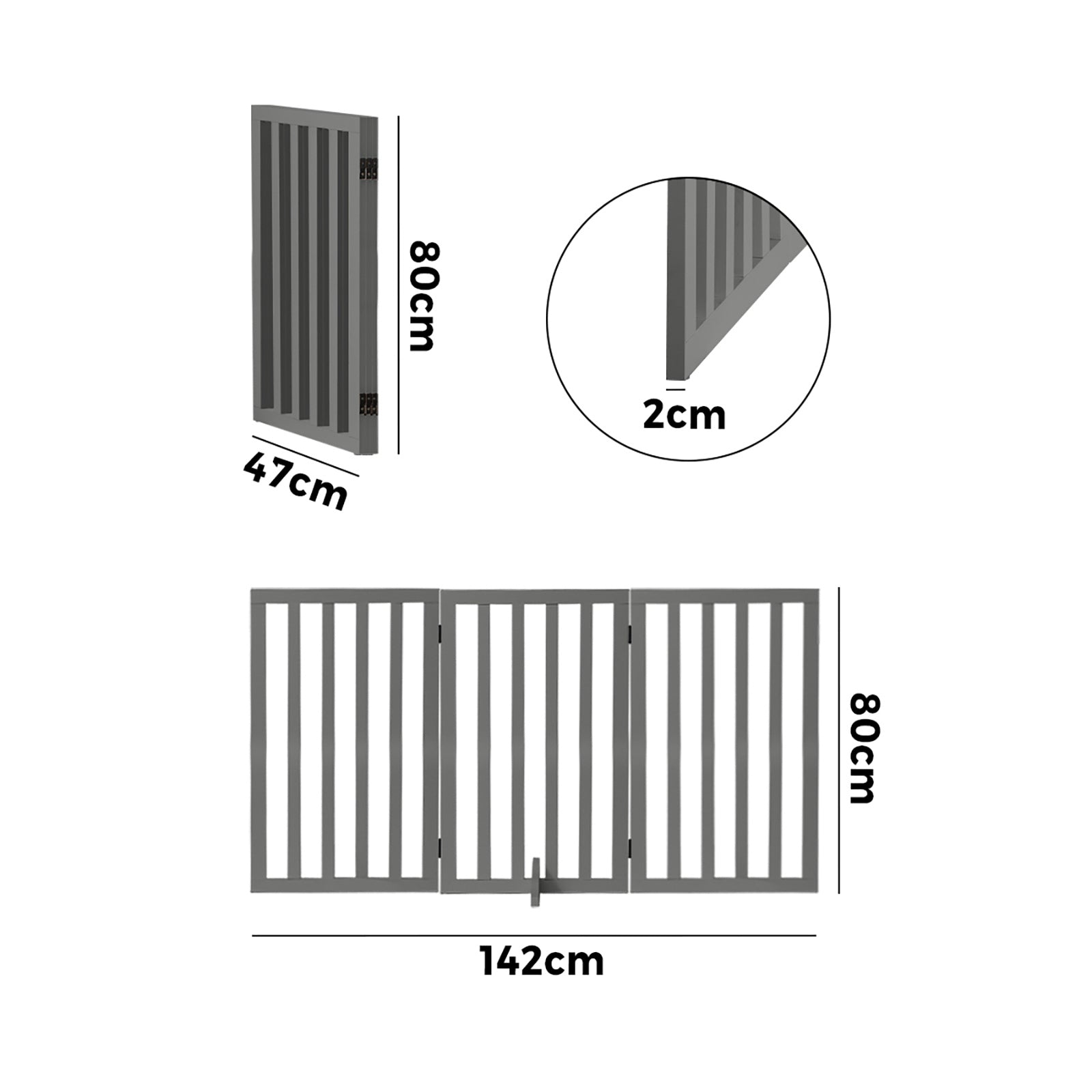 Alopet Wooden Pet Gate Dog Fence Grey Safety Stair Barrier Security Door 80cm - Sunyee