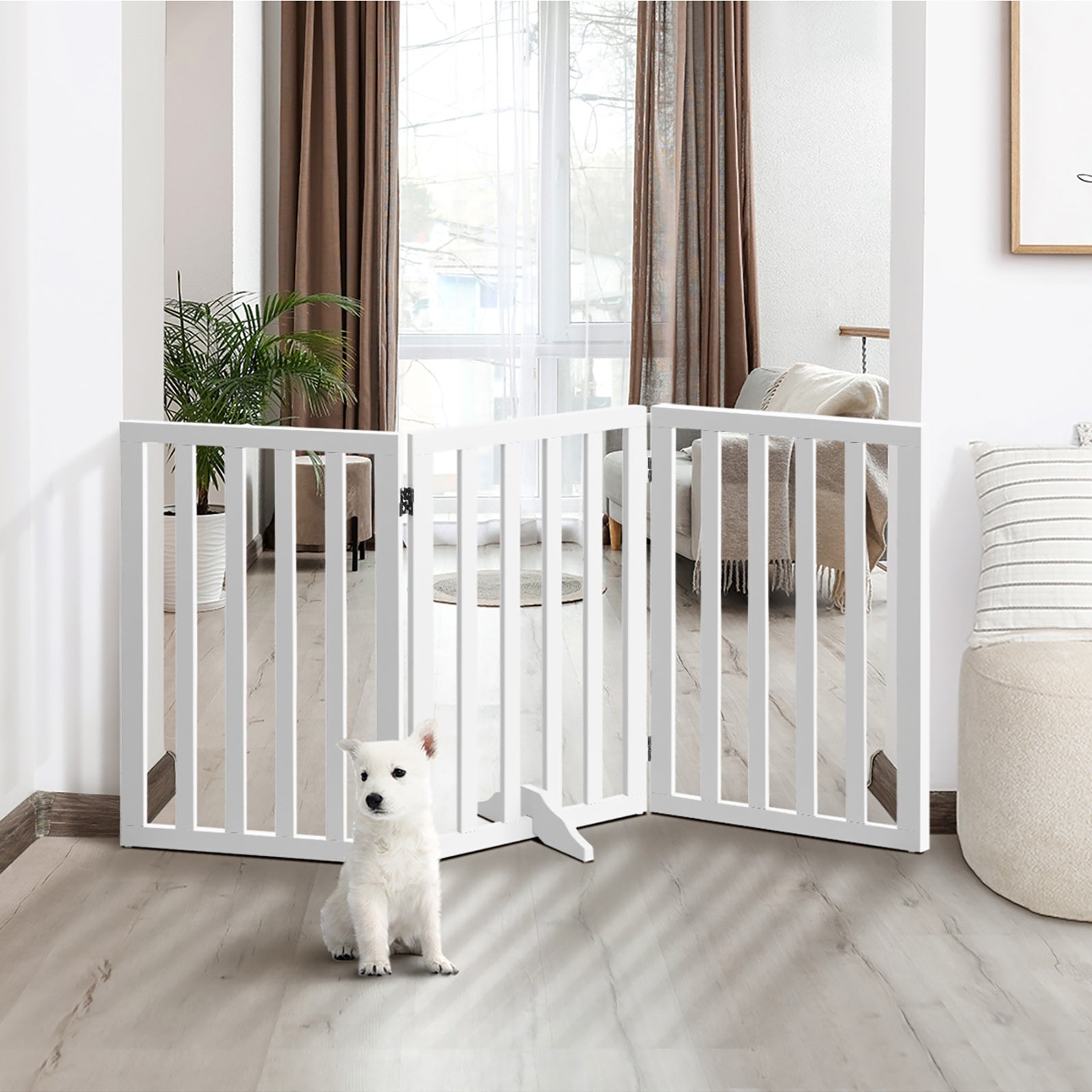 Alopet Wooden Pet Gate Dog Fence Safety Stair Barrier Security Door 3-Panel 80cm - Sunyee
