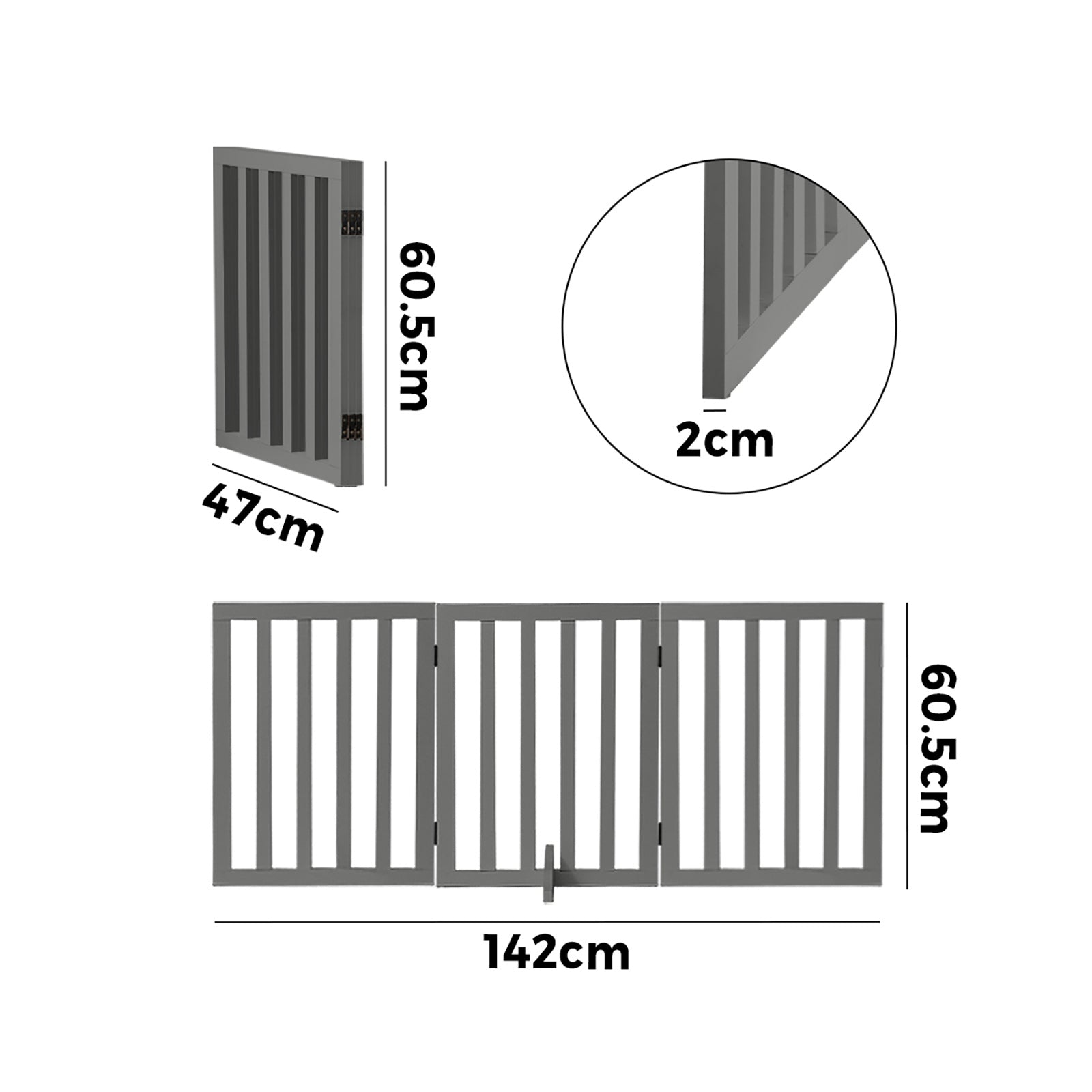 Alopet Wooden Pet Gate Dog Fence Safety Stair Barrier Security Door 3-Panel Grey - Sunyee