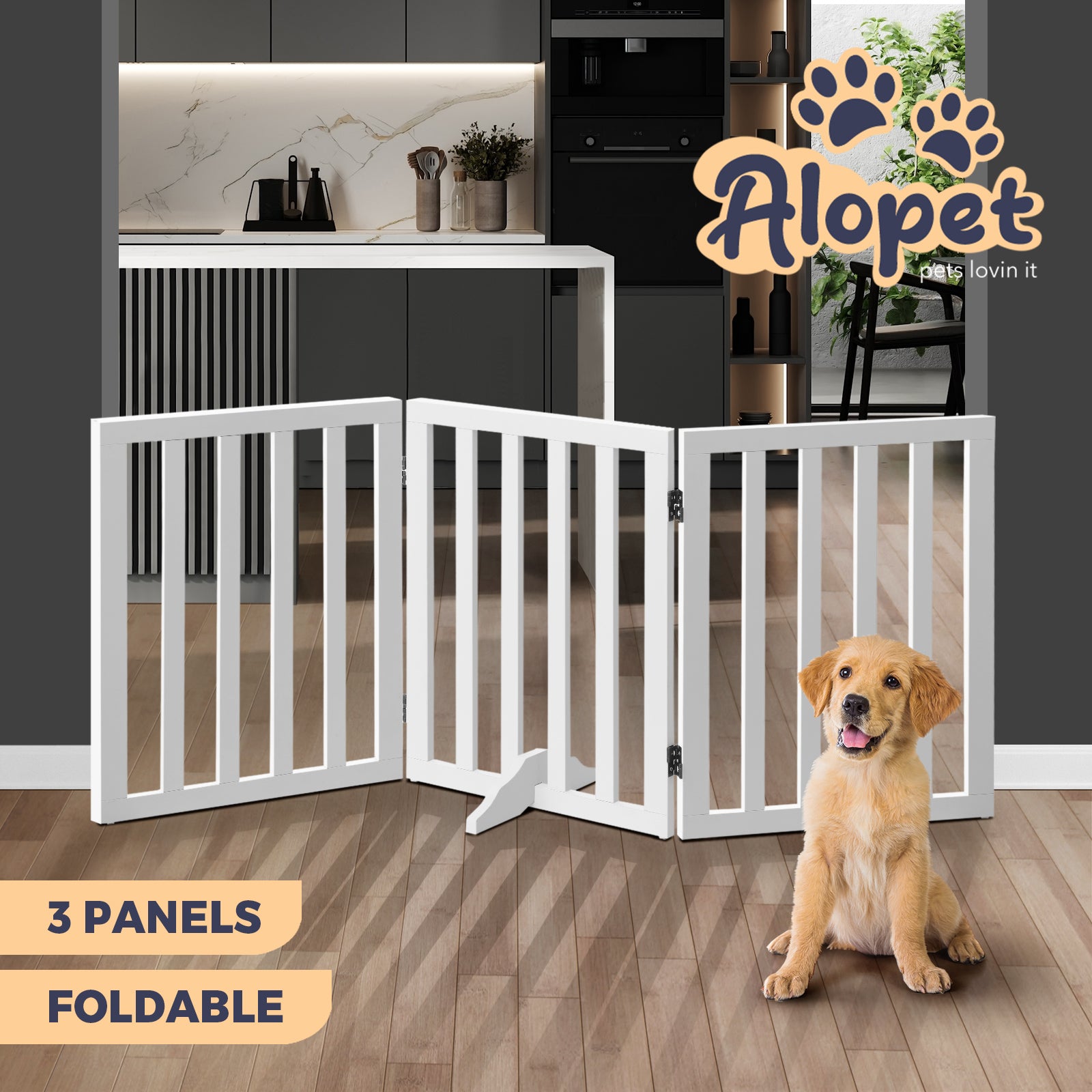 Alopet Wooden Pet Gate Dog Fence Safety Stair Barrier Security Door 3/4/6 Panels - Sunyee
