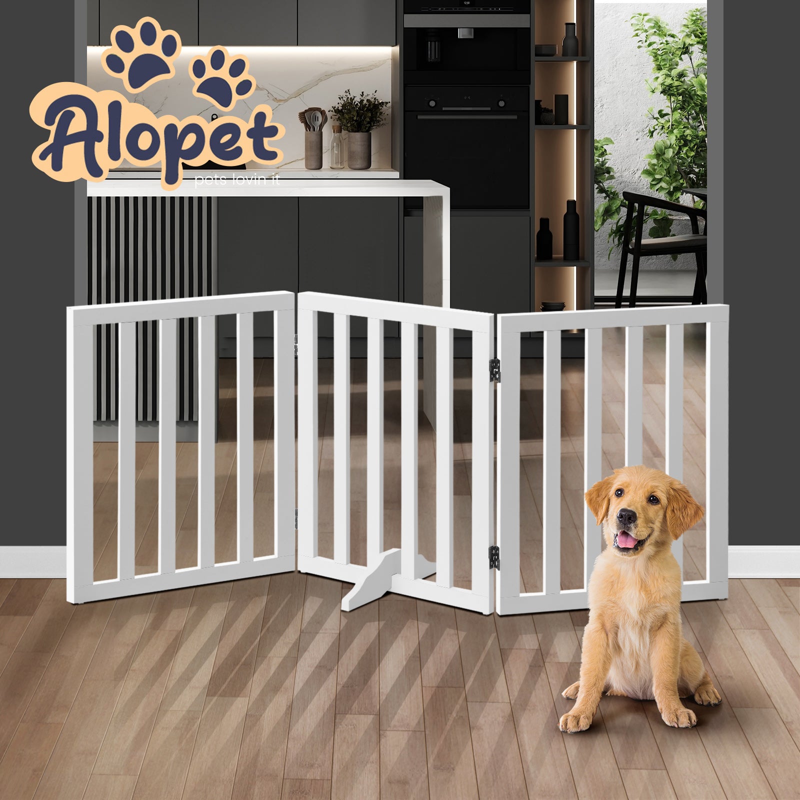 Alopet Wooden Pet Gate Dog Fence Safety Stair Barrier Security Door 3 Panels - Sunyee