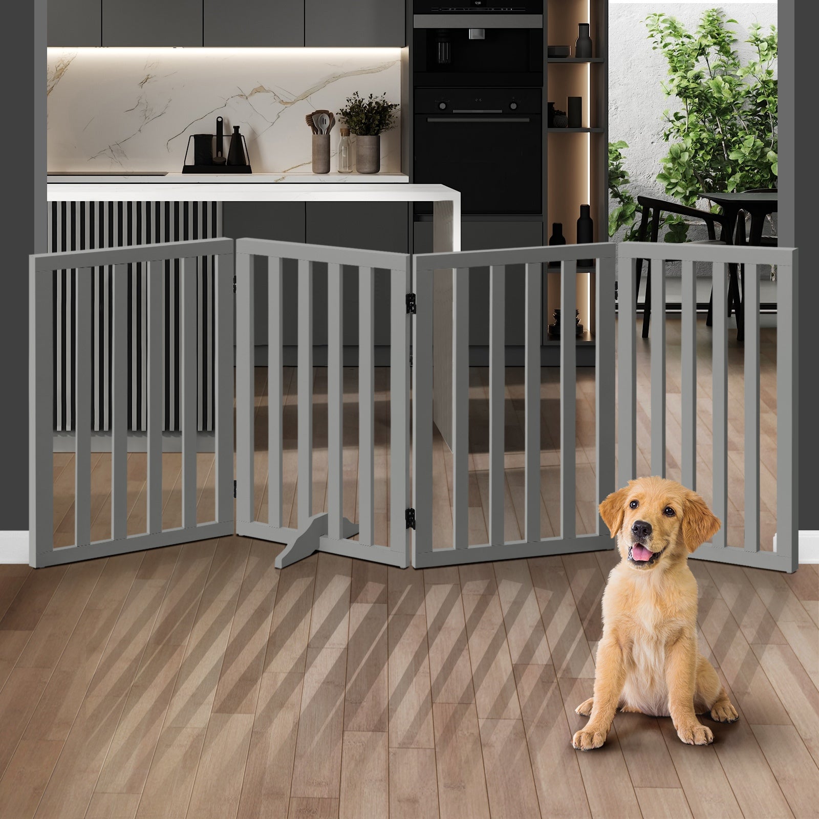 Alopet Wooden Pet Gate Dog Fence Grey Safety Stair Barrier Security Door 80cm - Sunyee