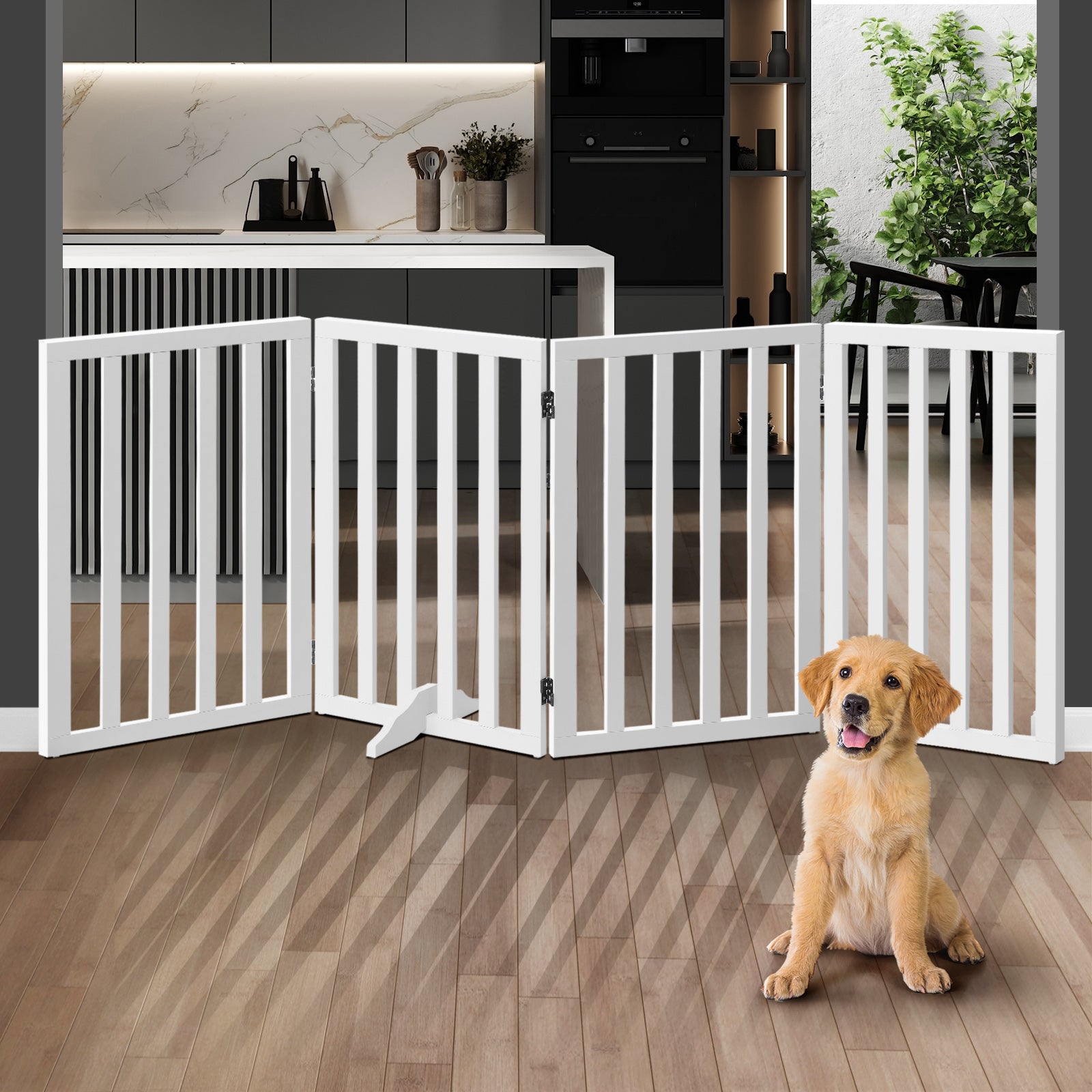 Alopet Wooden Pet Gate Dog Fence Safety Stair Barrier Security Door 4-Panel 80cm - Sunyee