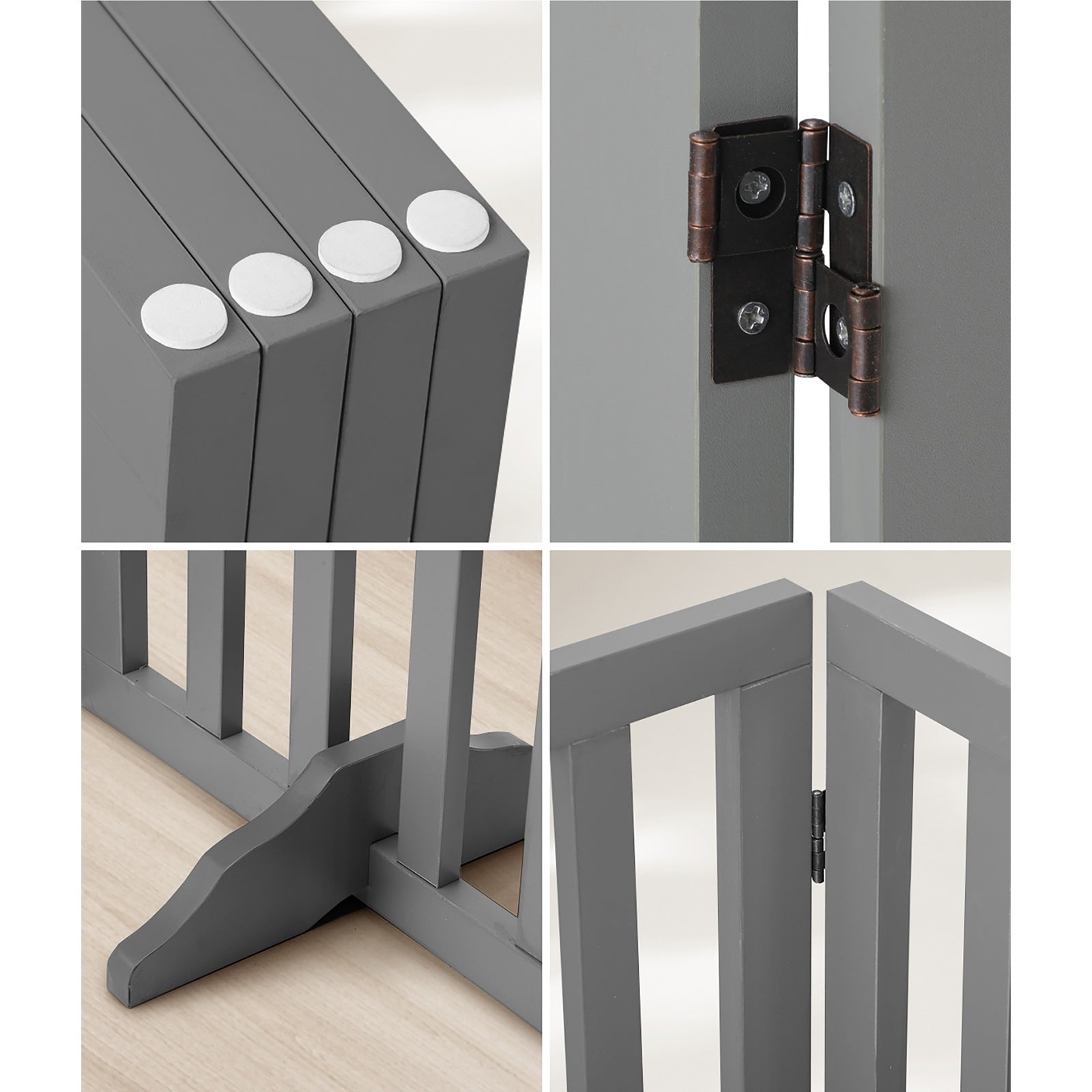 Alopet Wooden Pet Gate Dog Fence Safety Stair Barrier Security Door 4-Panel Grey - Sunyee