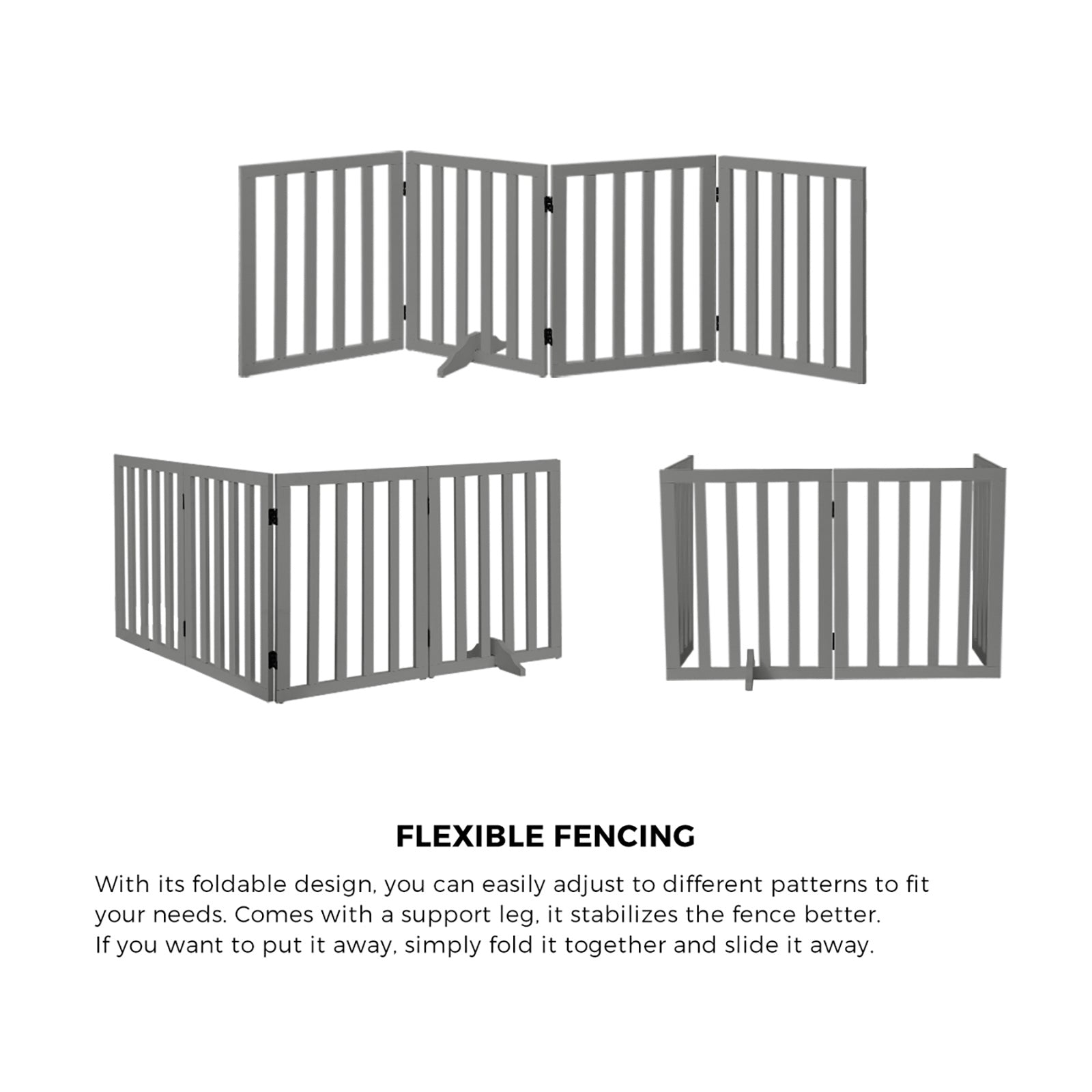 Alopet Wooden Pet Gate Dog Fence Safety Stair Barrier Security Door 4-Panel Grey - Sunyee