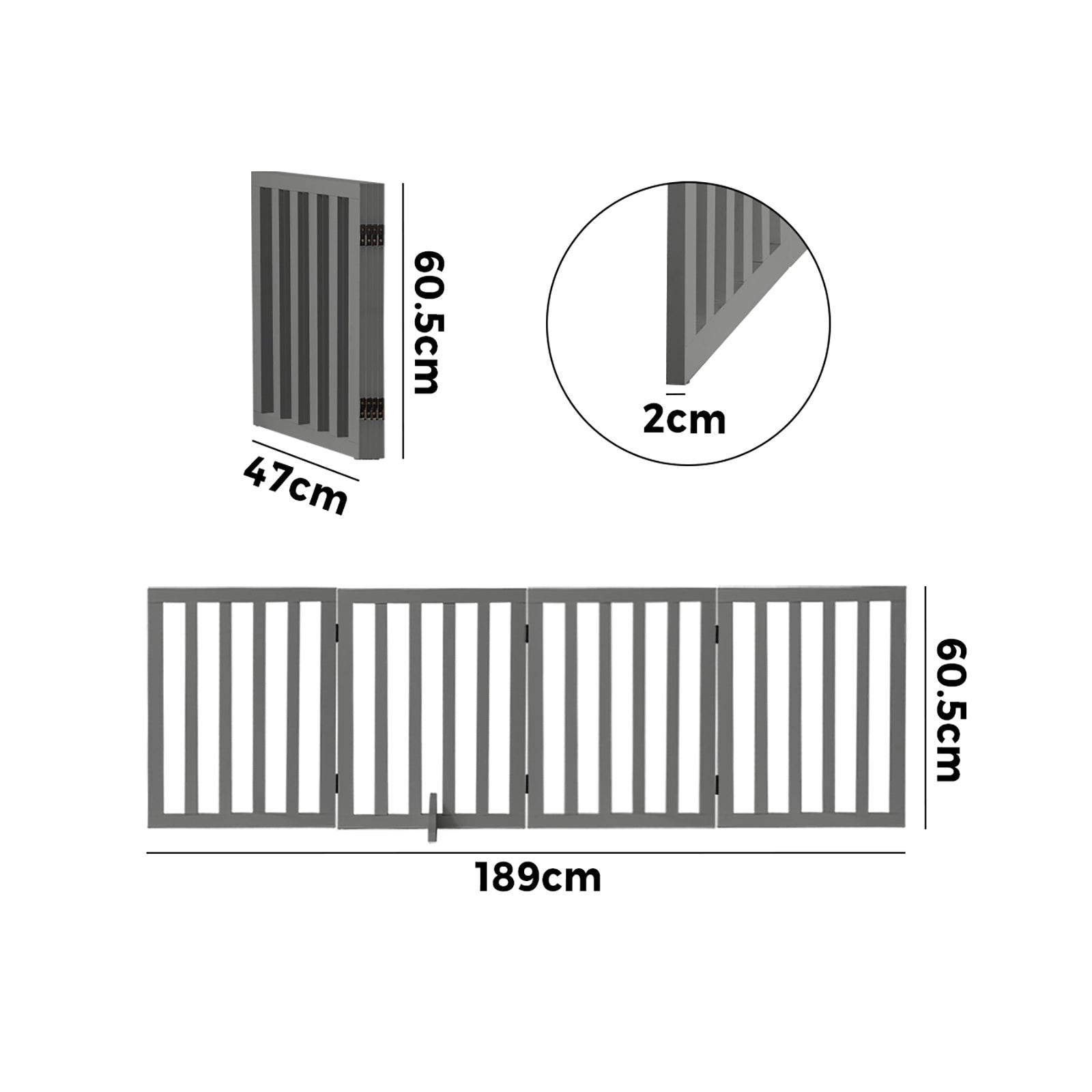 Alopet Wooden Pet Gate Dog Fence Safety Stair Barrier Security Door 4-Panel Grey - Sunyee
