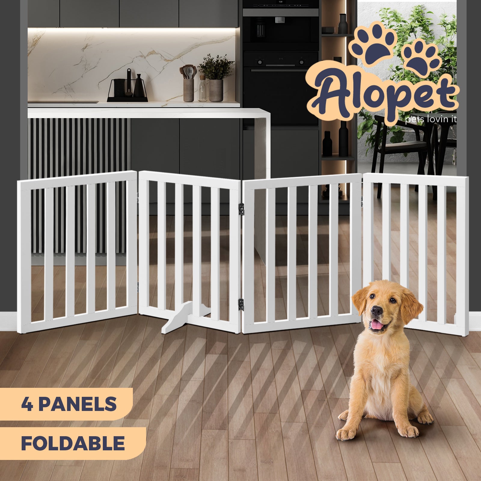 Alopet Wooden Pet Gate Dog Fence Safety Stair Barrier Security Door 3/4/6 Panels - Sunyee