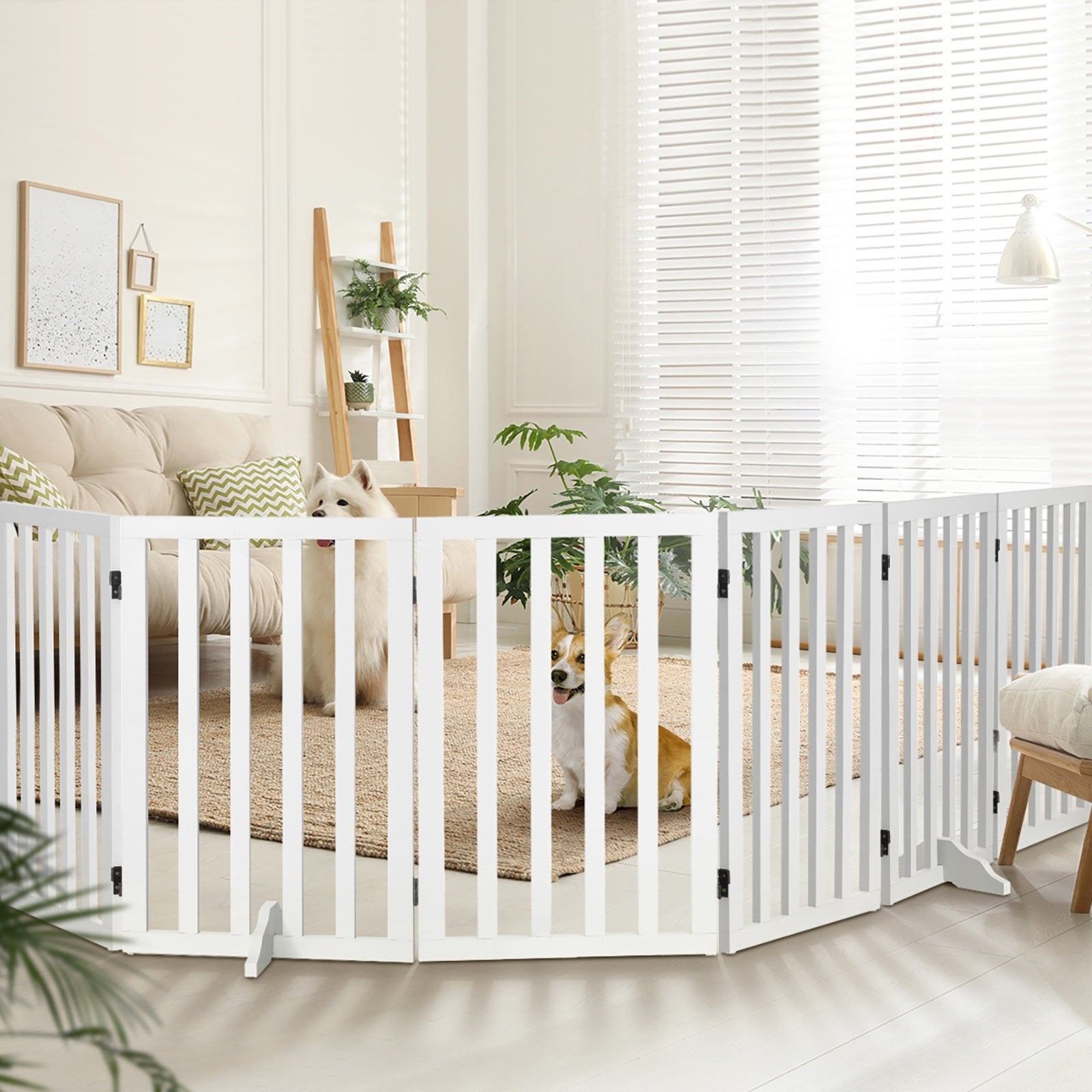 Alopet Wooden Pet Gate Dog Fence Safety Stair Barrier Security Door 6-Panel 80cm - Sunyee