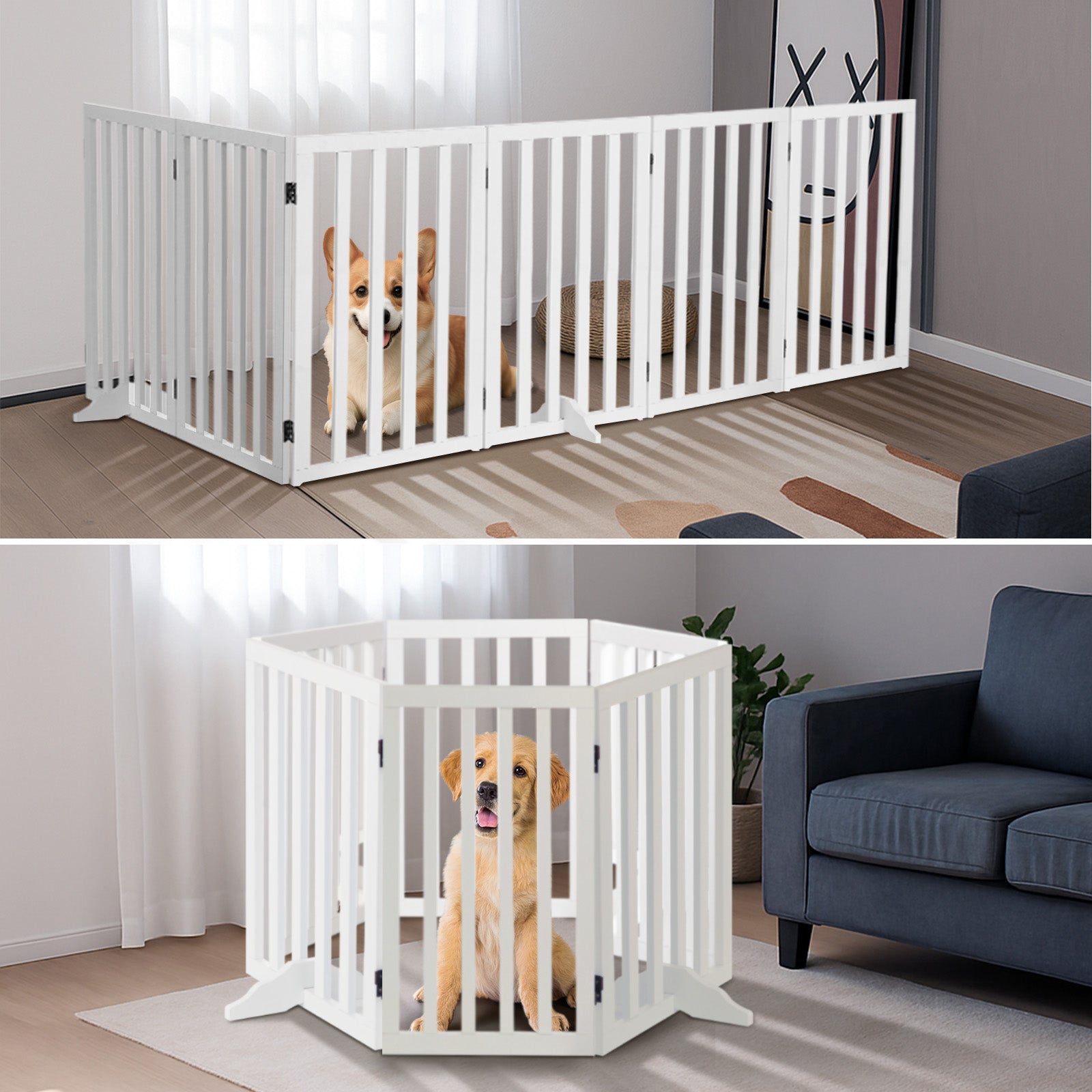 Alopet Wooden Pet Gate Dog Fence Safety Stair Barrier Security Door 6-Panel 80cm - Sunyee