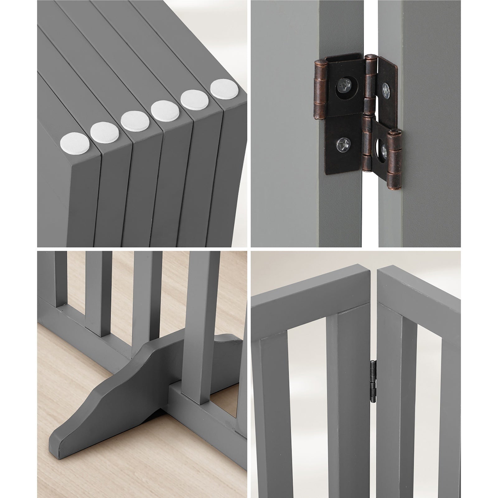 Alopet Wooden Pet Gate Dog Fence Safety Stair Barrier Security Door 6-Panel Grey - Sunyee