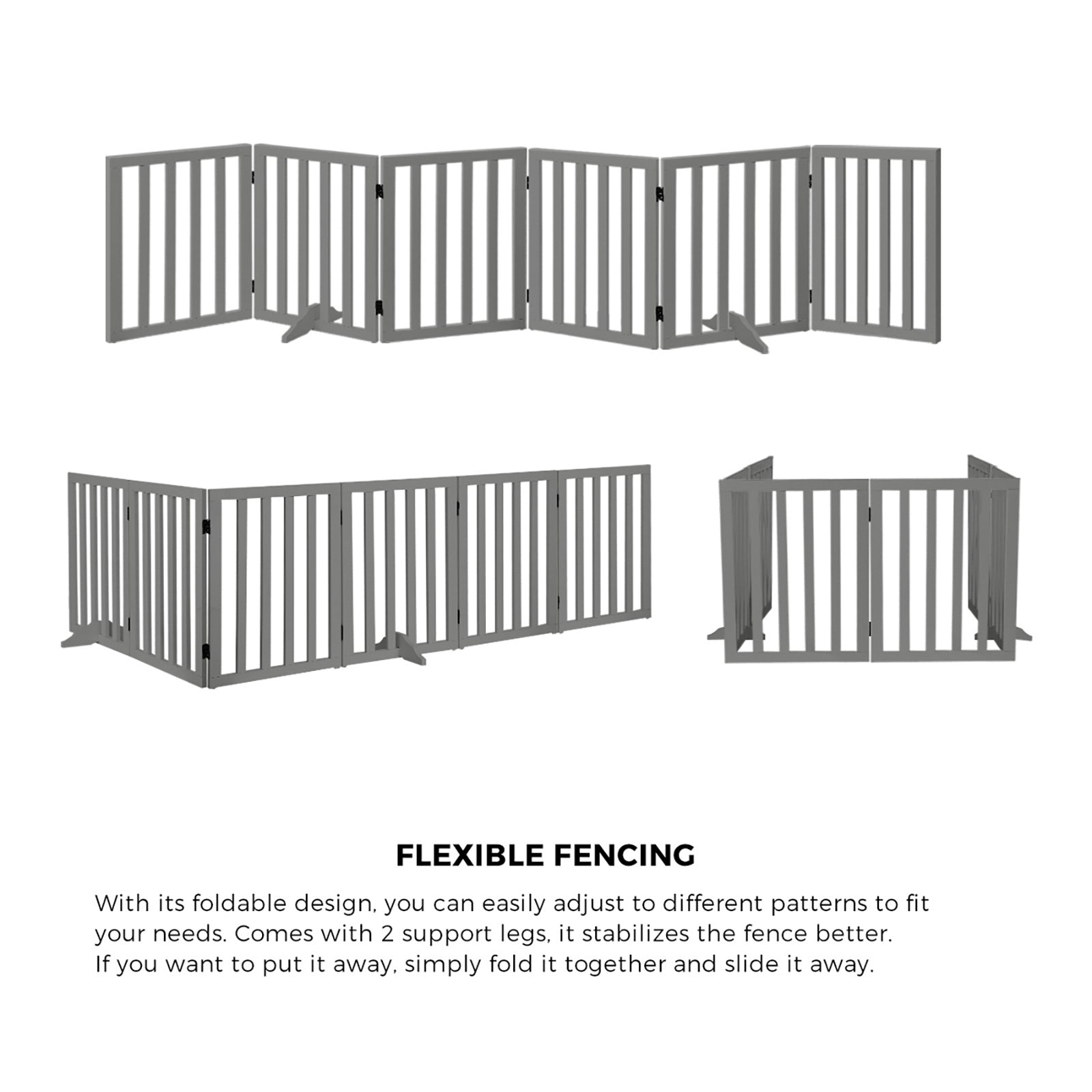 Alopet Wooden Pet Gate Dog Fence Safety Stair Barrier Security Door 6-Panel Grey - Sunyee