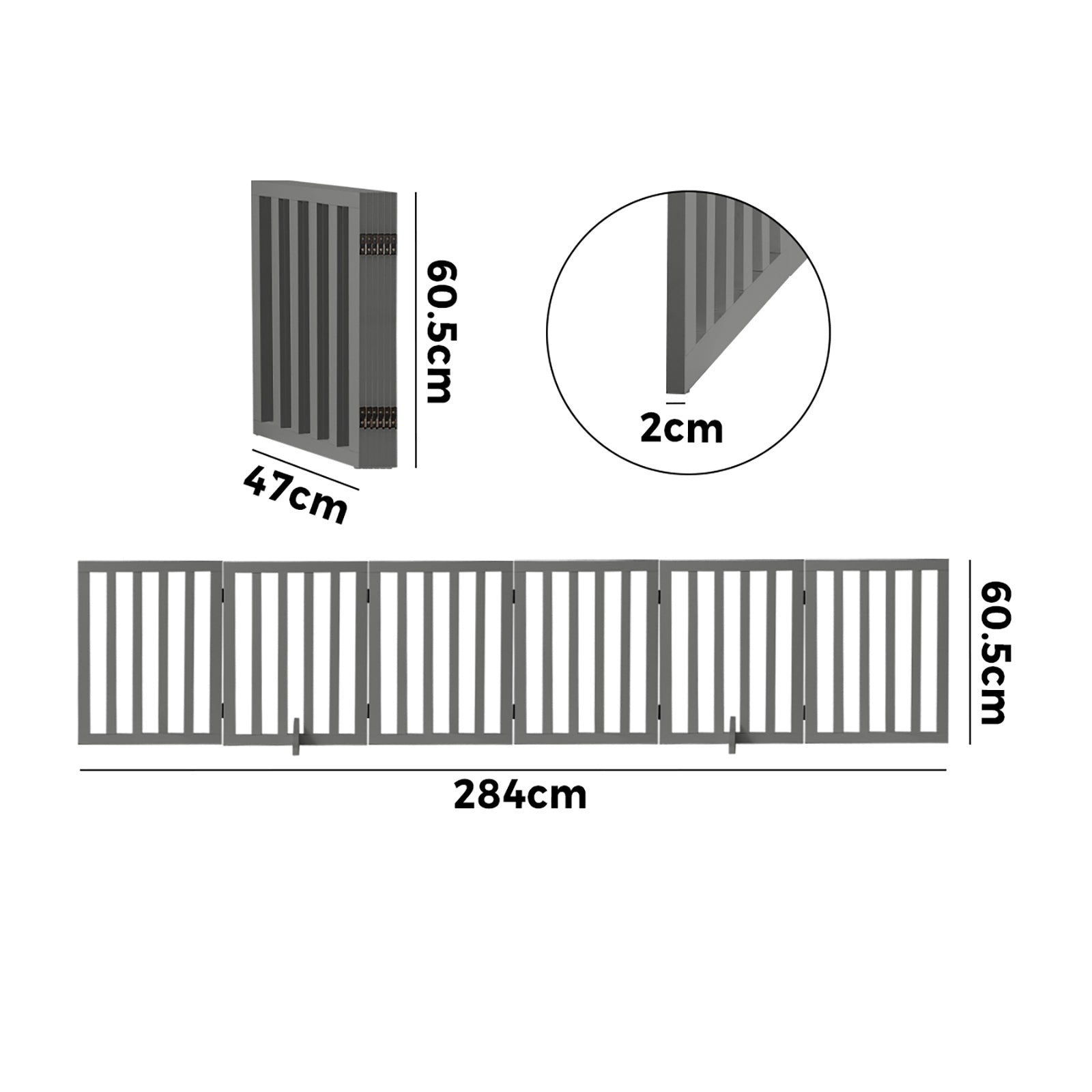 Alopet Wooden Pet Gate Dog Fence Safety Stair Barrier Security Door 6-Panel Grey - Sunyee