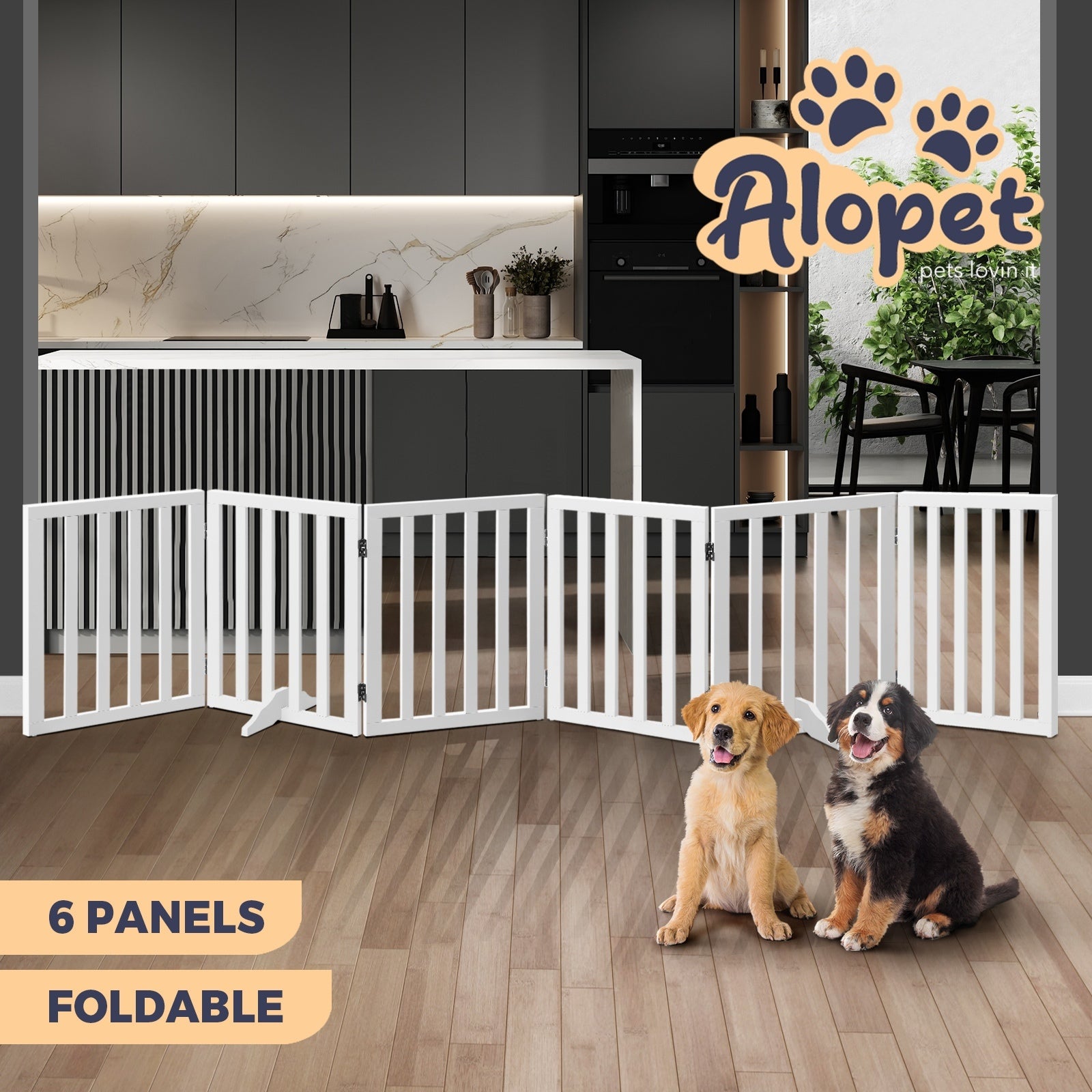 Alopet Wooden Pet Gate Dog Fence Safety Stair Barrier Security Door 6 Panels - Sunyee