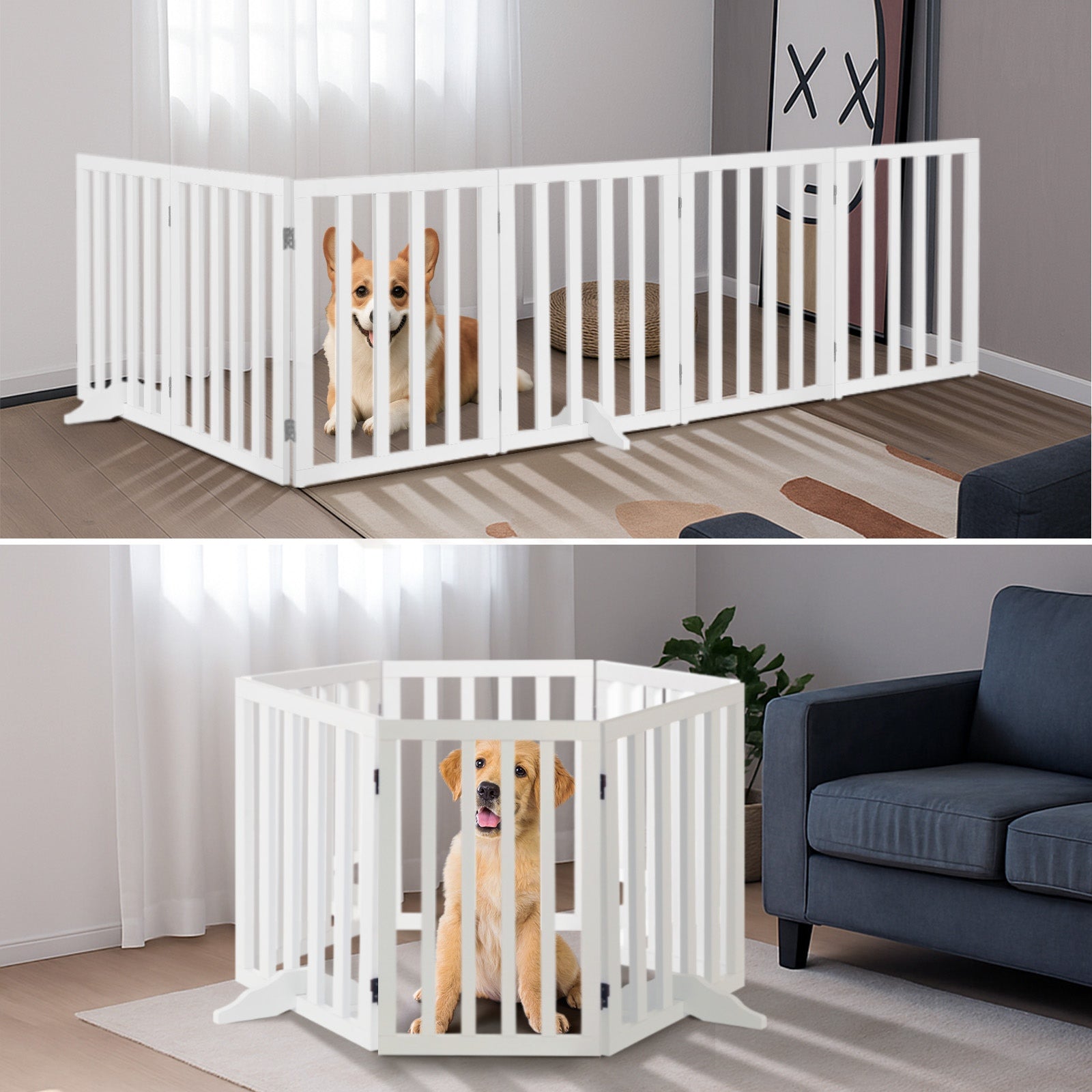 Alopet Wooden Pet Gate Dog Fence Safety Stair Barrier Security Door 6 Panels - Sunyee