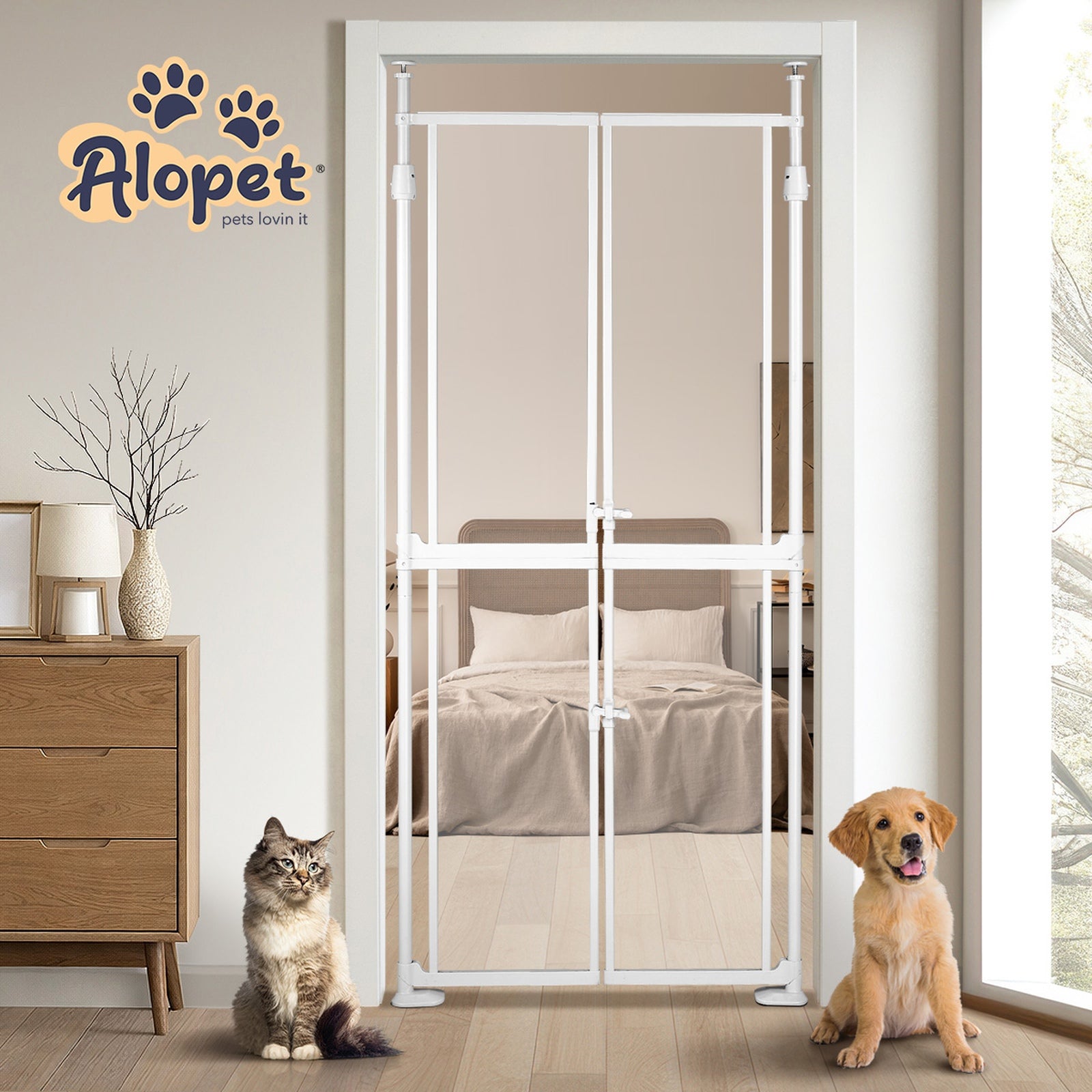 Alopet 190-264cm Extra Tall Cat Gate Retractable Safety Gate Pet Dog Invisible - Sunyee