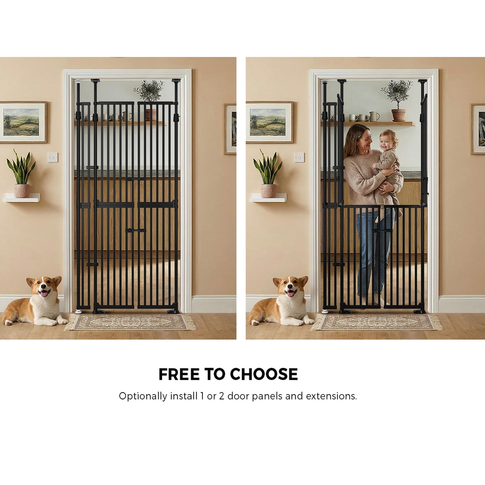 Alopet 190cm-264cm Retractable Safety Gate Pet Dog Cat Extra Tall Fence Black - Sunyee