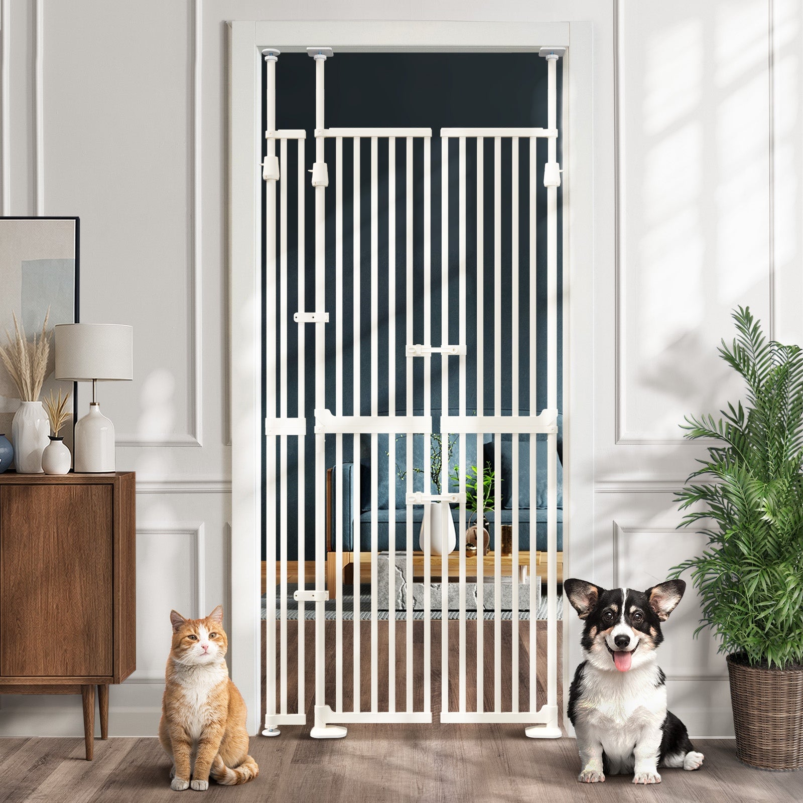 Alopet 190cm-264cm Retractable Safety Gate Pet Dog Cat Extra Tall Fence White - Sunyee