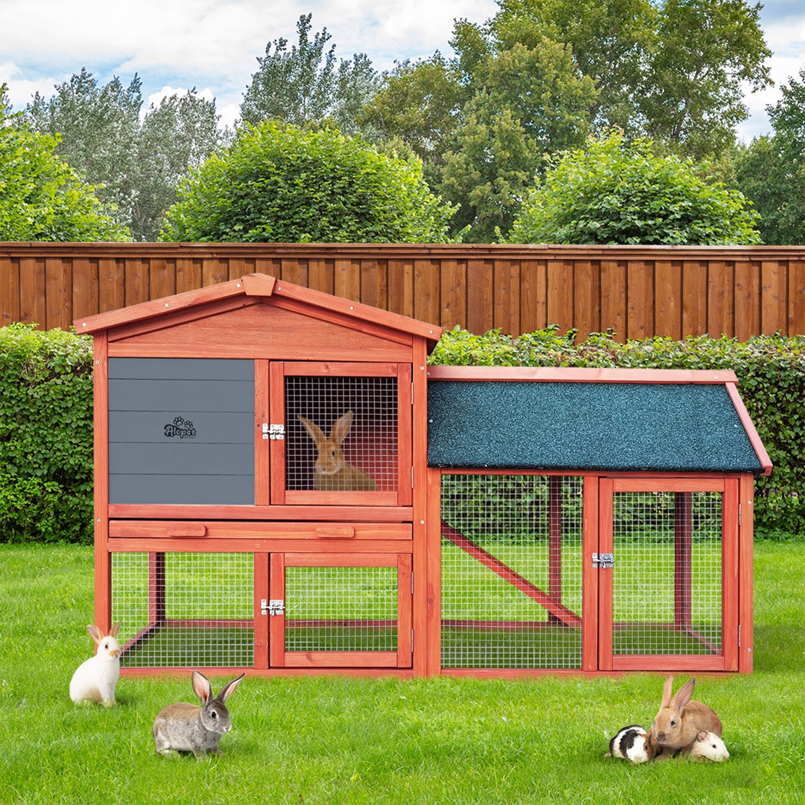 Alopet Rabbit Hutch Chicken Coop Bunny House Run Cage Wooden Outdoor Pet Hutch - Sunyee