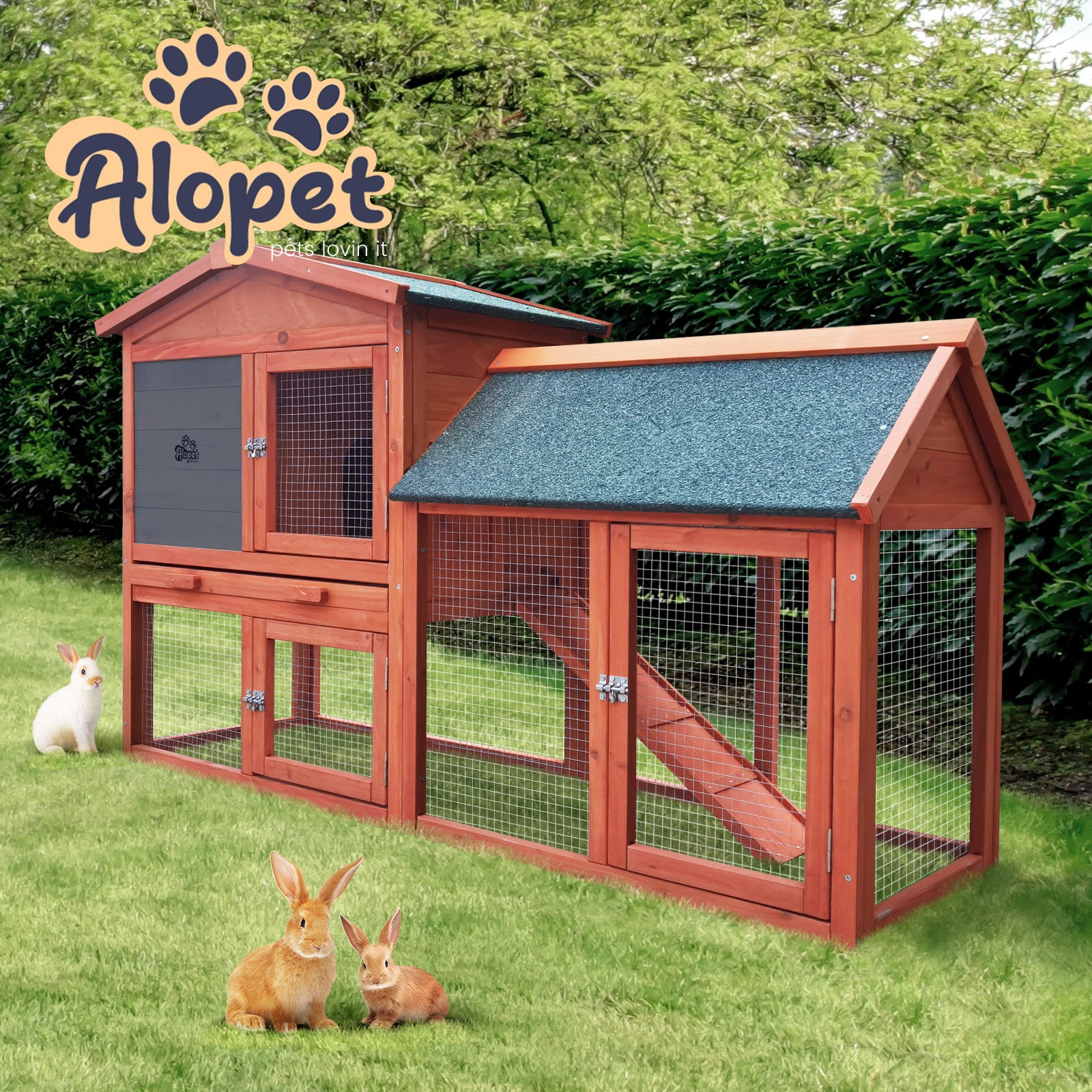 Alopet Rabbit Hutch Chicken Coop Bunny House Run Cage Wooden Outdoor Pet Hutch - Sunyee