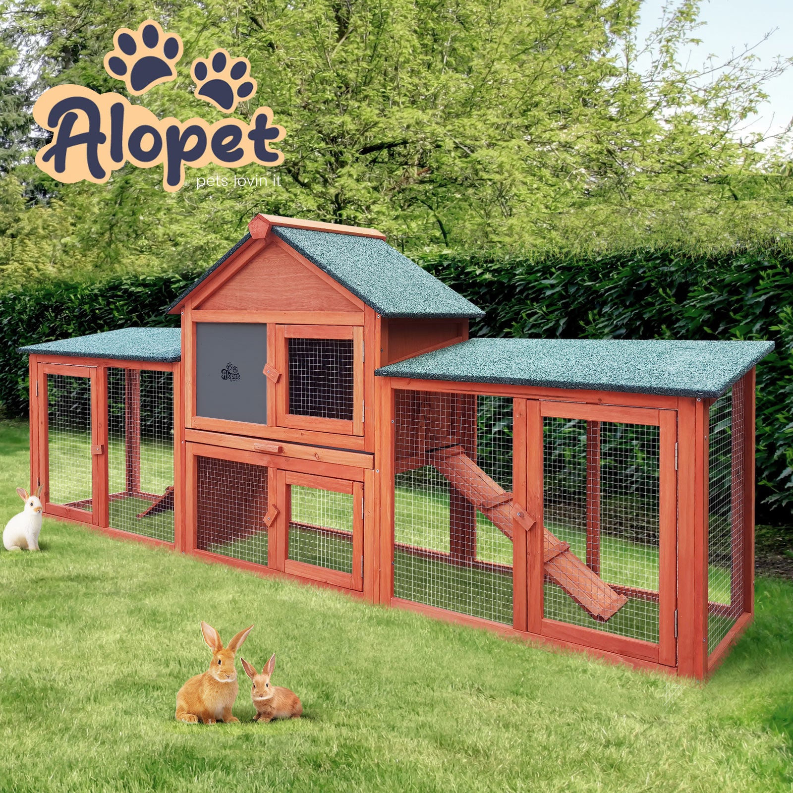 Alopet Rabbit Hutch Chicken Coop Bunny House Run Cage Wooden Outdoor Pet Hutch - Sunyee