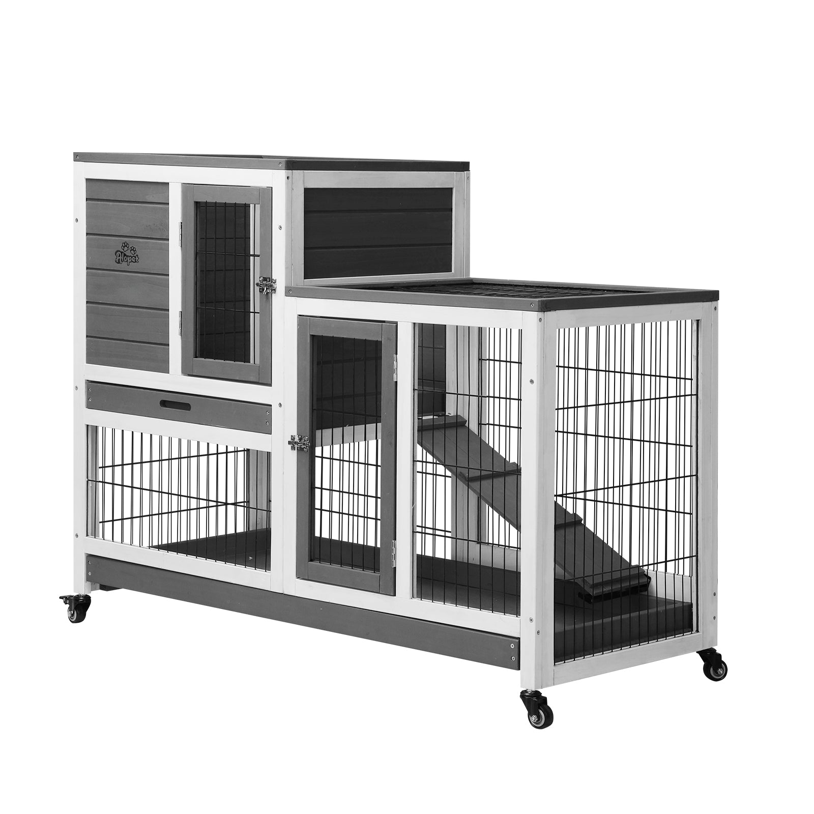 Alopet Rabbit Hutch Chicken Coop House Run Wooden Pet Cage Wheels Guinea Pig Bun - Sunyee