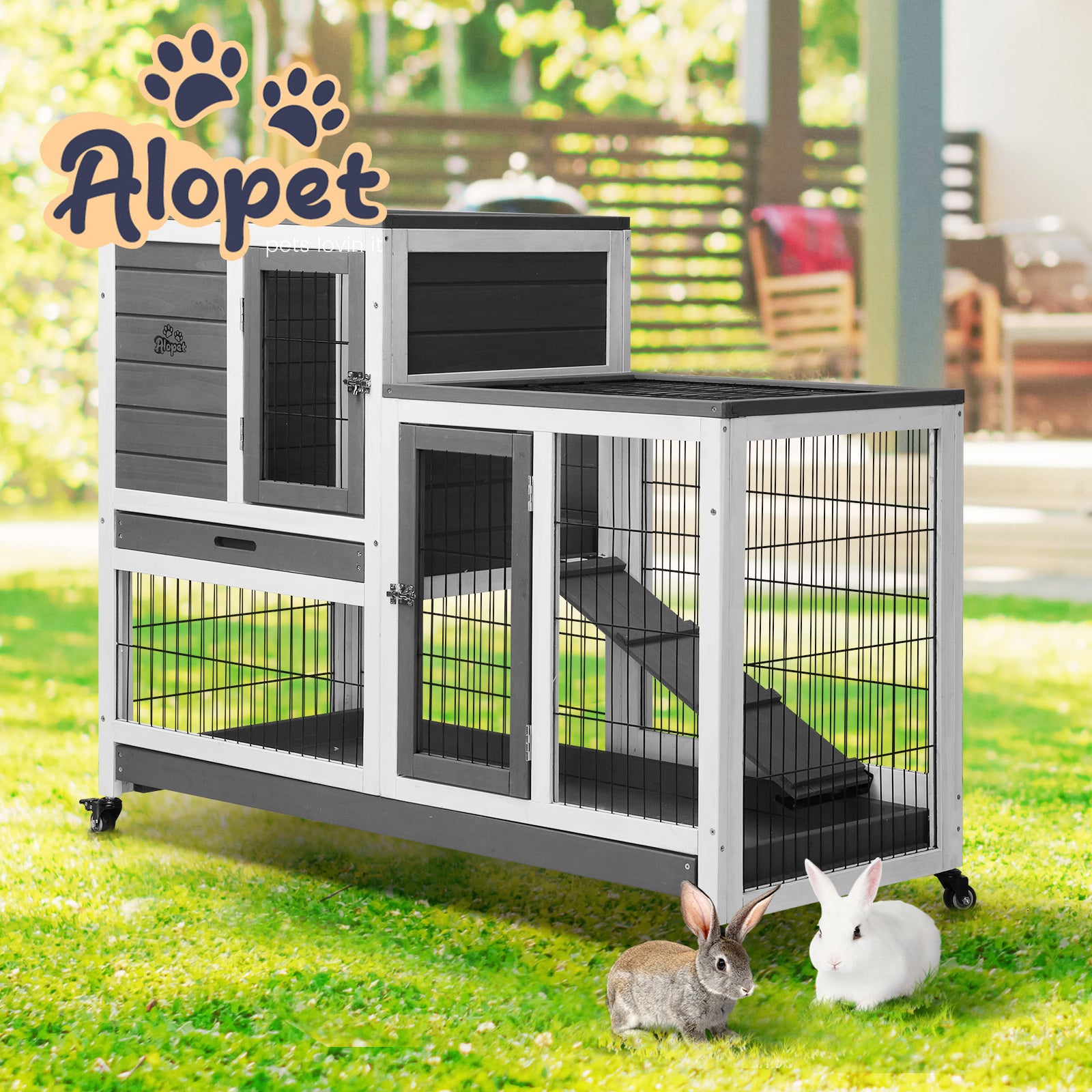 Alopet Rabbit Hutch Chicken Coop House Run Wooden Pet Cage Wheels Guinea Pig Bun - Sunyee