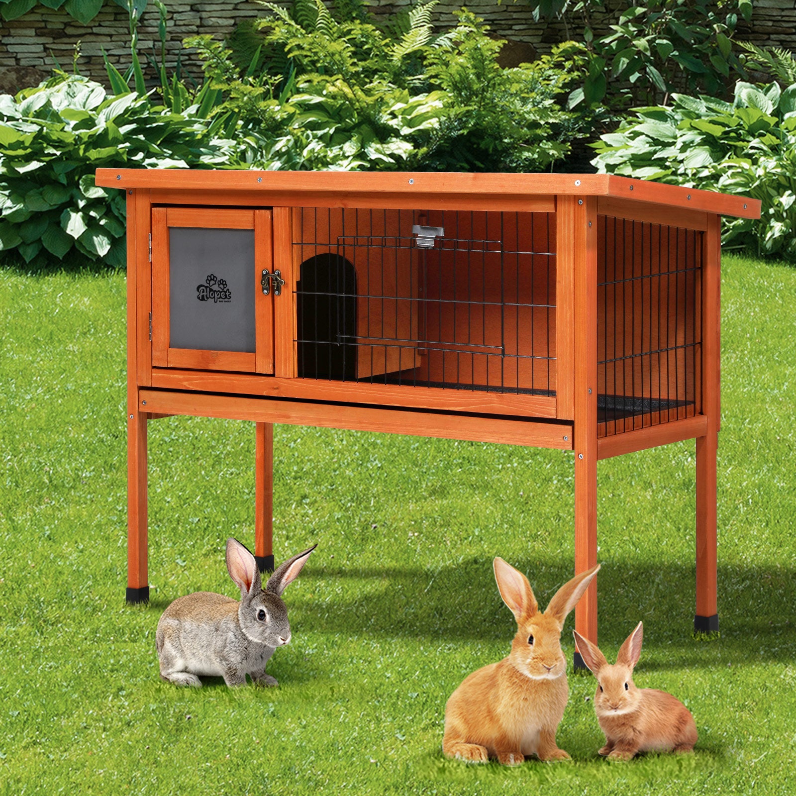 Alopet Rabbit Hutch Wooden Cage Chicken Coop Free Standing 91cm House Outdoor - Sunyee