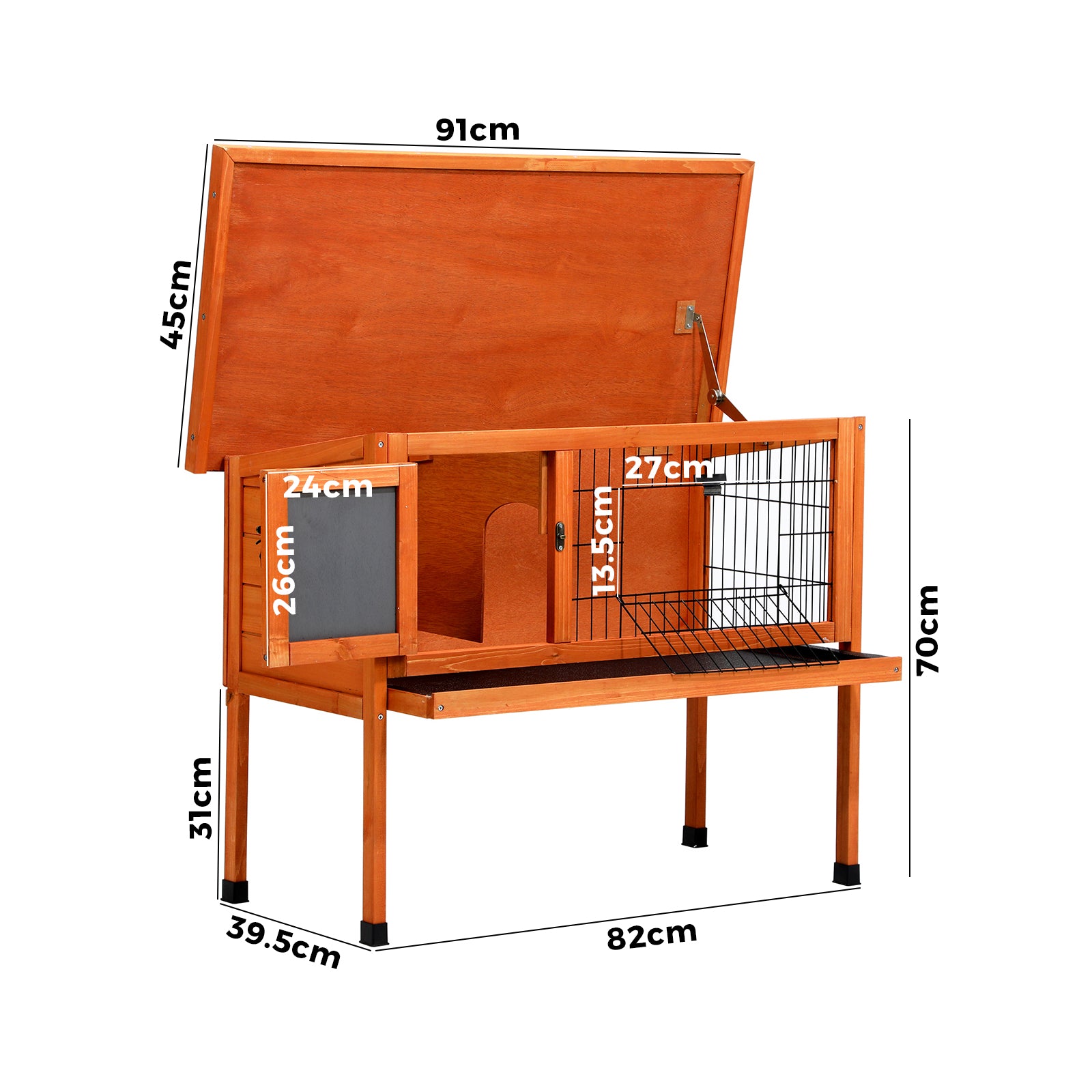 Alopet Rabbit Hutch Wooden Cage Chicken Coop Free Standing 91cm House Outdoor - Sunyee