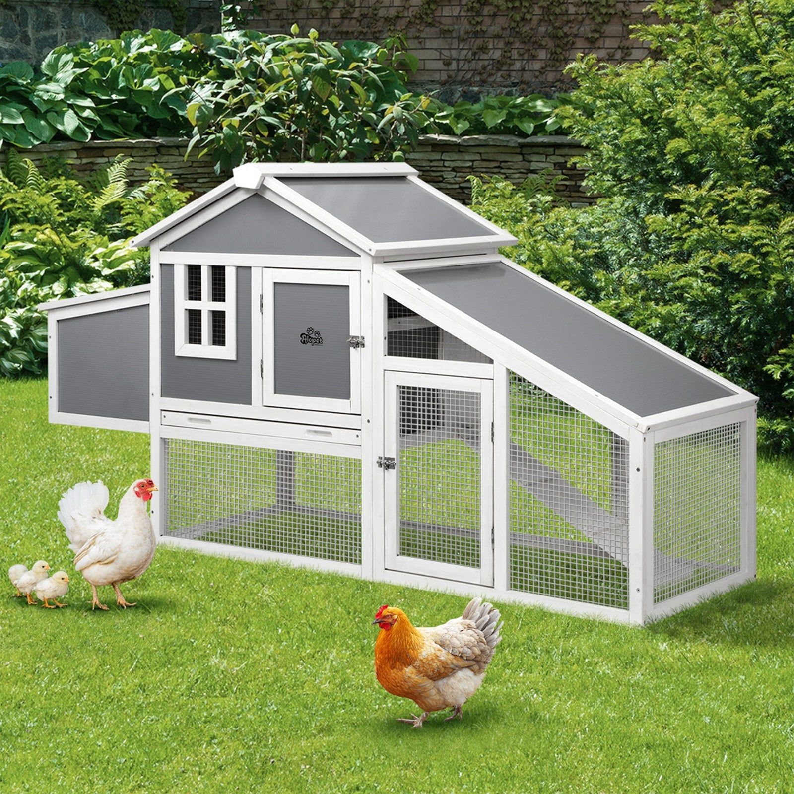 Alopet Chicken Coop Rabbit Hutch Large Wooden House Run Hatch Box Open Roof - Sunyee