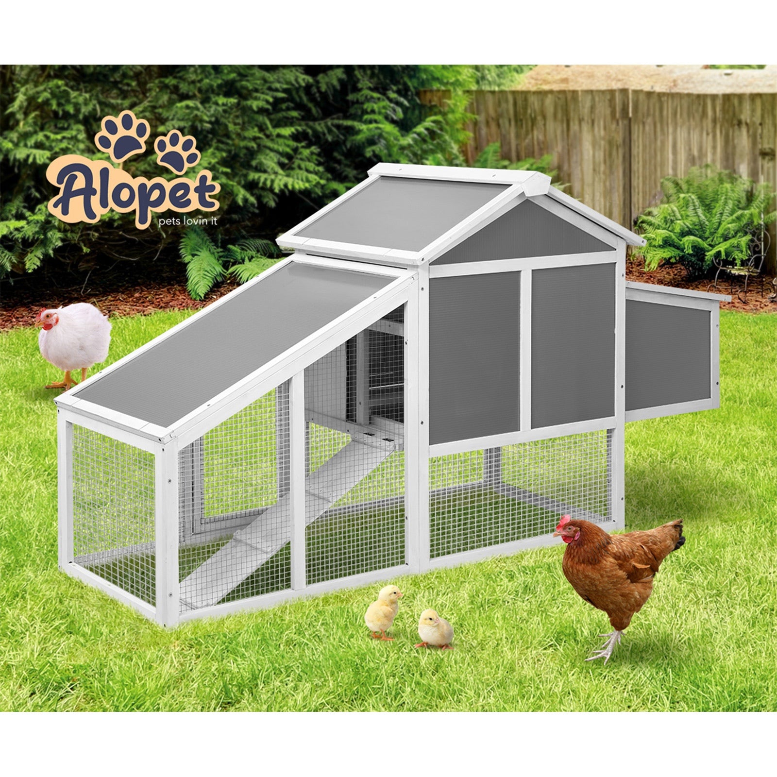Alopet Chicken Coop Rabbit Hutch Large Wooden House Run Hatch Box Open Roof - Sunyee