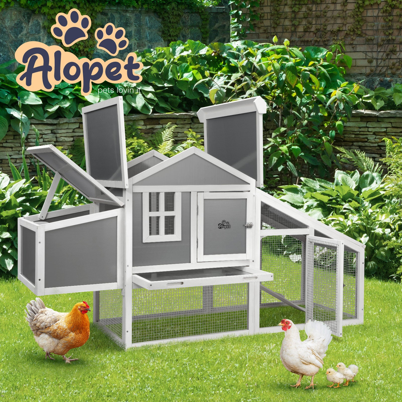 Alopet Chicken Coop Rabbit Hutch Large Wooden House Run Hatch Box Open Roof - Sunyee