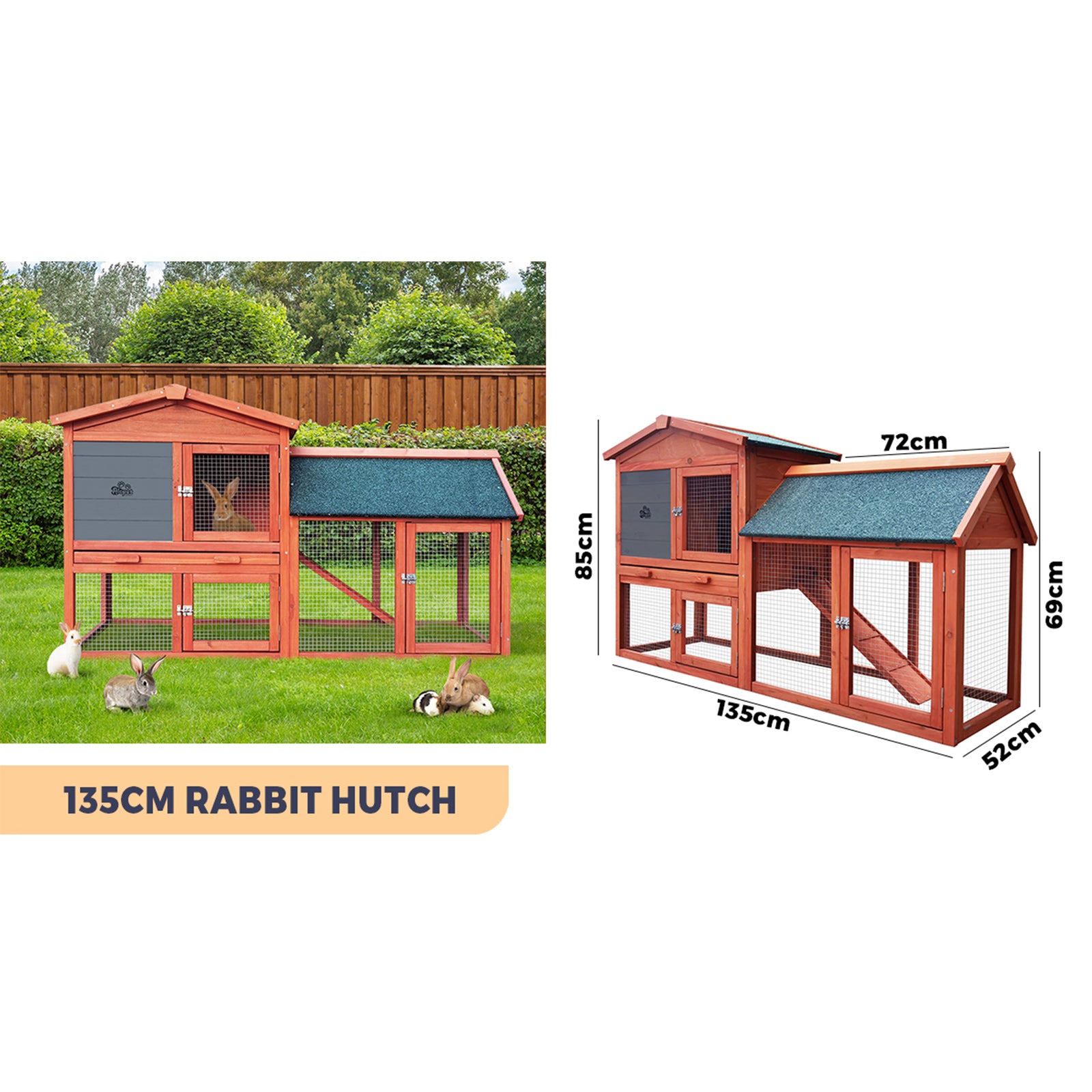 Alopet Rabbit Hutch Chicken Coop Large Hutches House Pet Run Cage Wooden Outdoor - Sunyee