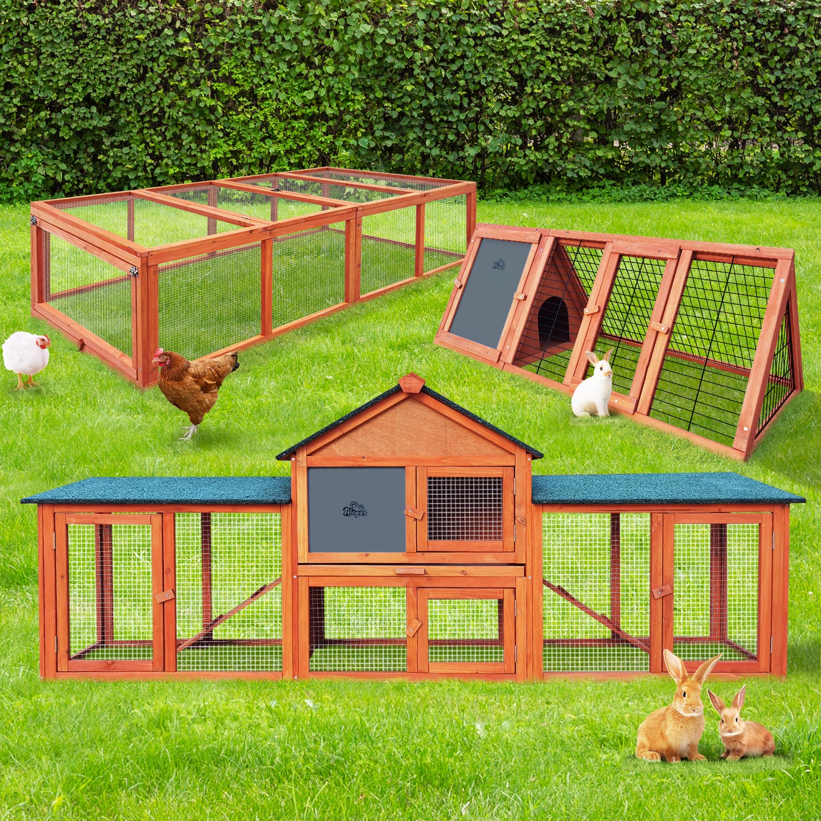 Alopet Rabbit Hutch Chicken Coop Large Hutches House Pet Run Cage Wooden Outdoor - Sunyee