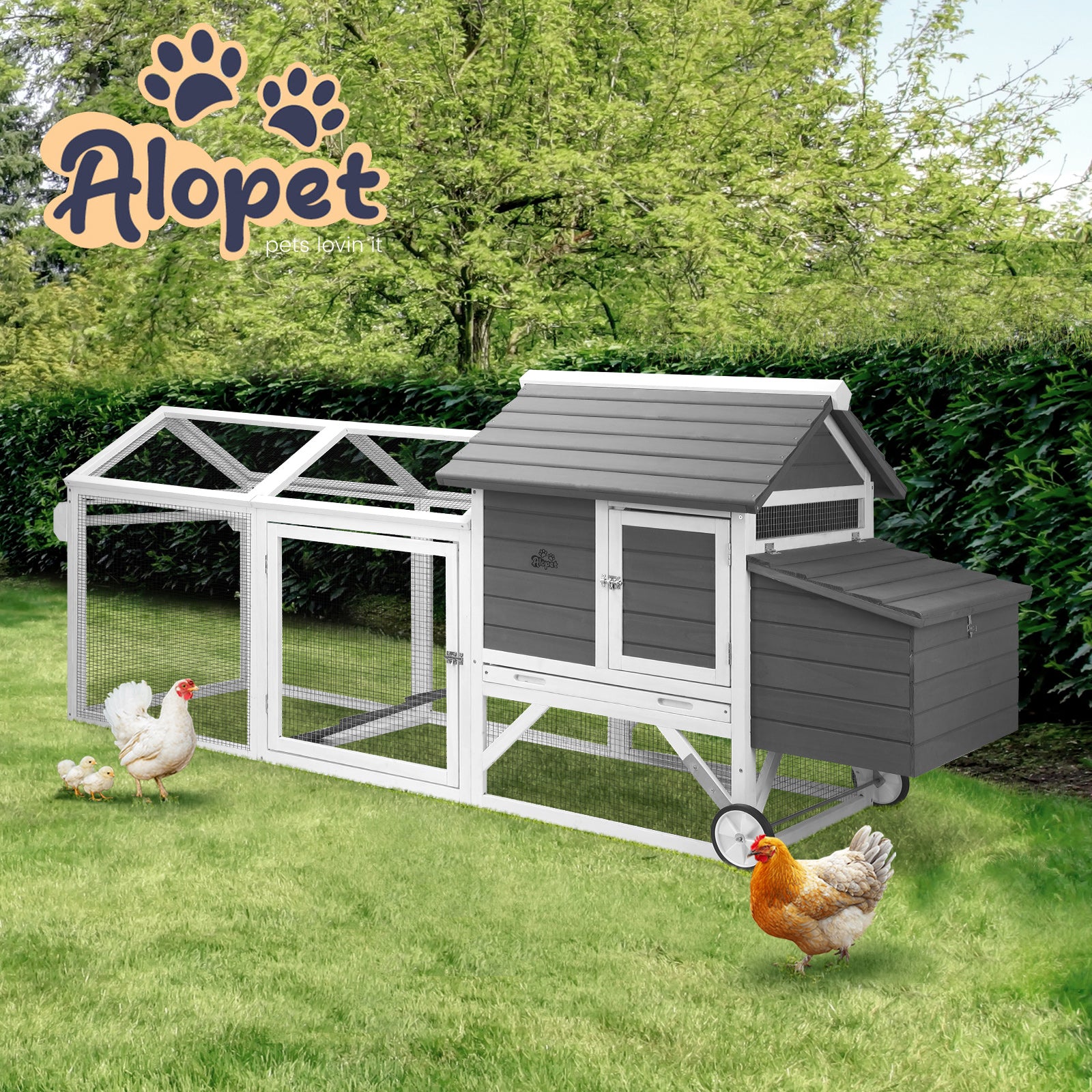 Alopet Chicken Coop Rabbit Hutch Extra Large Wooden House Run Hatch Box w/Wheels - Sunyee