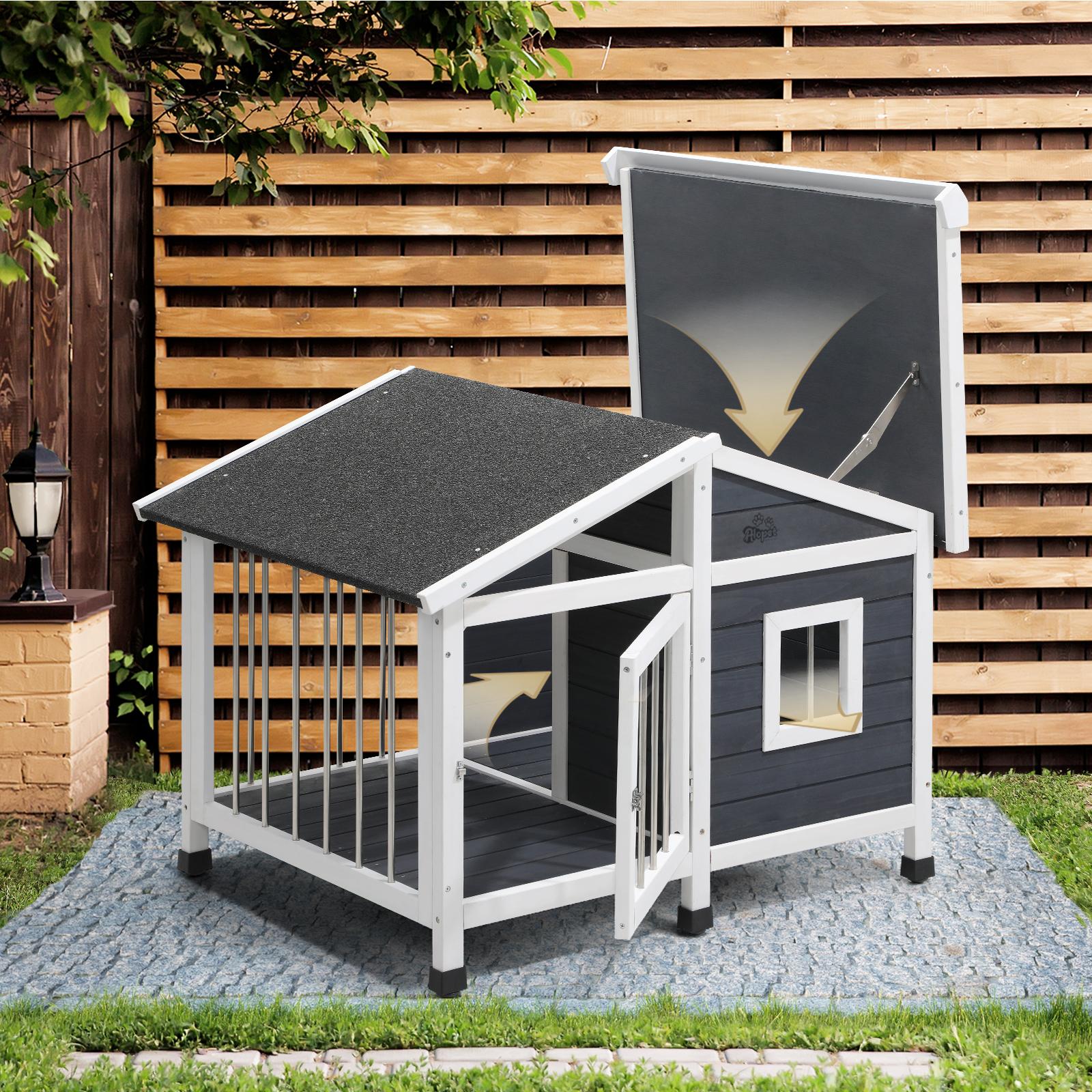 Alopet Wooden Pet Dog Kennel Awning Cabin Log Box Home Dog Cage Timber House - Sunyee