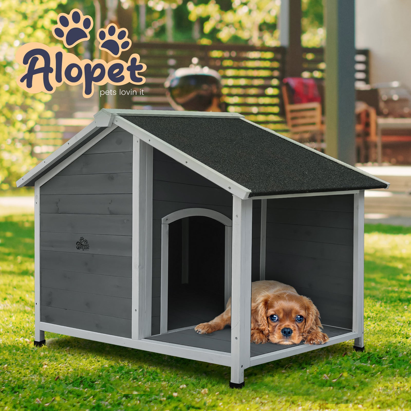 Alopet Dog Kennel Kennels House Outdoor Pet Wooden Large Cage Cabin Box Awning - Sunyee