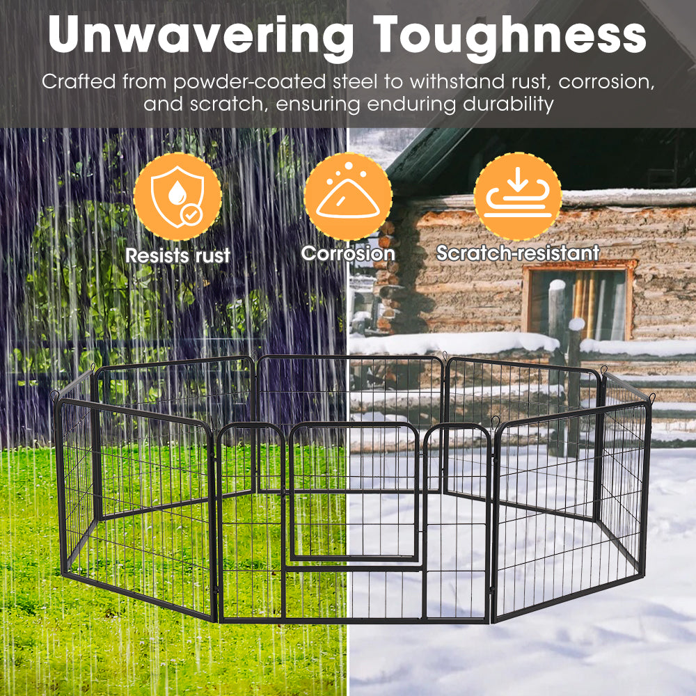 Petzly Dog Playpen Puppy Exercise Cage Pet Cage Enclosure 8 Panel 80x60CM Black - Sunyee