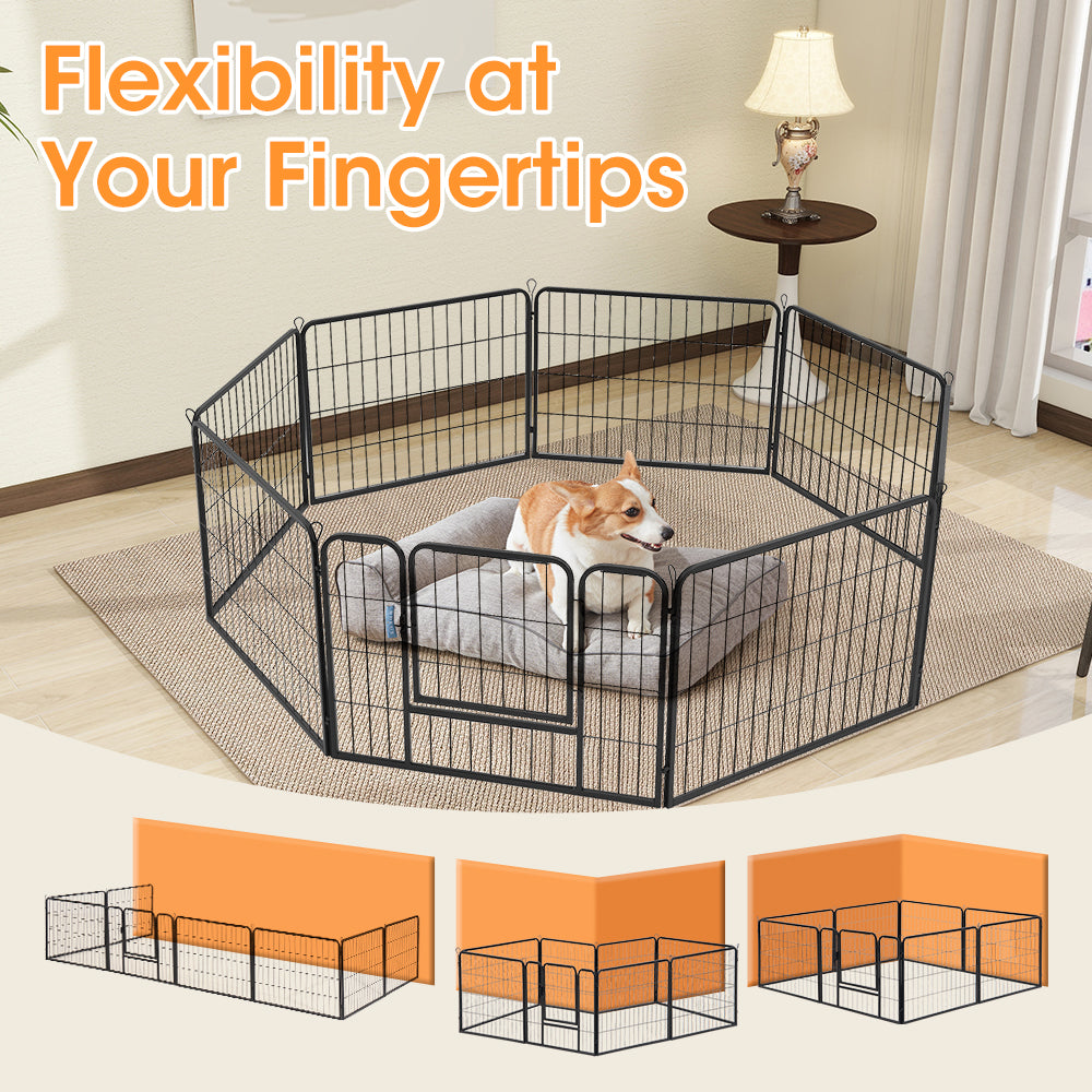 Petzly Dog Playpen Puppy Exercise Cage Pet Cage Enclosure 8 Panel 80x60CM Black - Sunyee