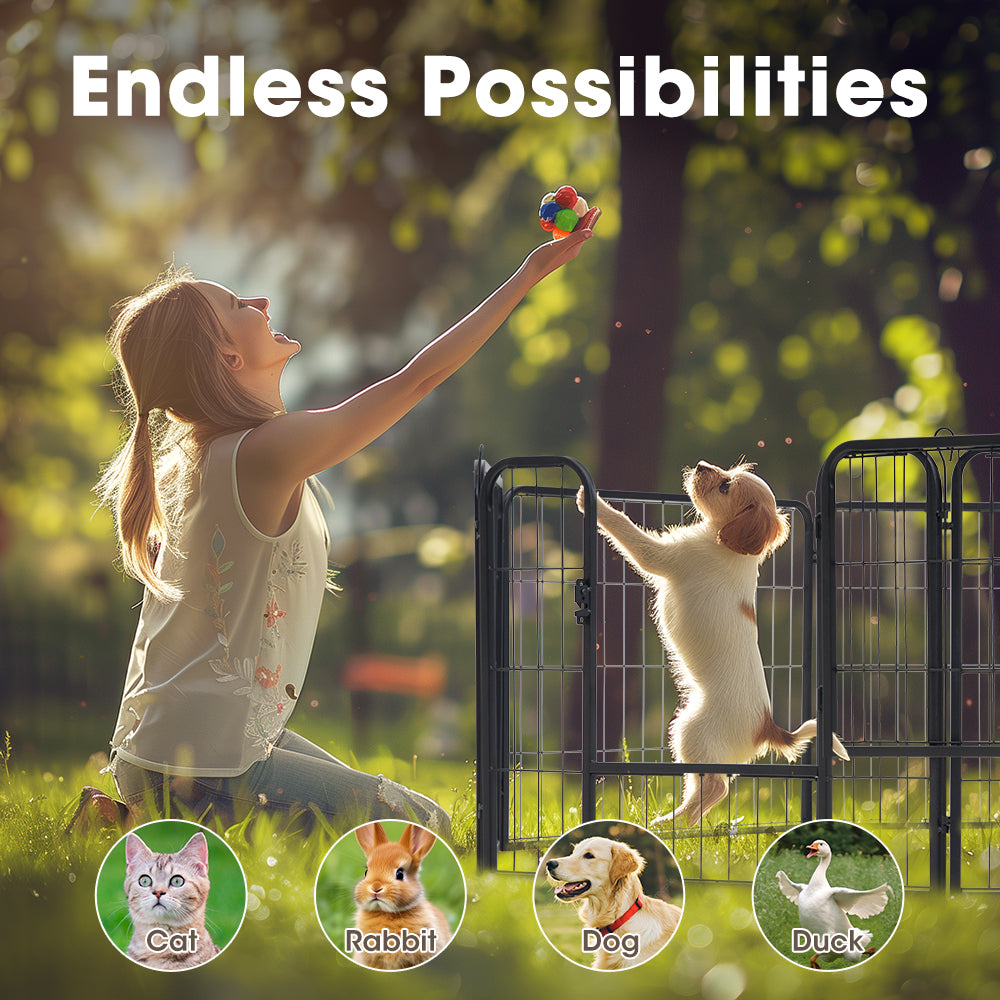 Petzly Dog Playpen Puppy Exercise Cage Pet Cage Enclosure 8 Panel 80x60CM Black - Sunyee