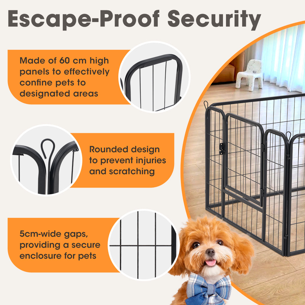 Petzly Dog Playpen Puppy Exercise Cage Pet Cage Enclosure 8 Panel 80x60CM Black - Sunyee