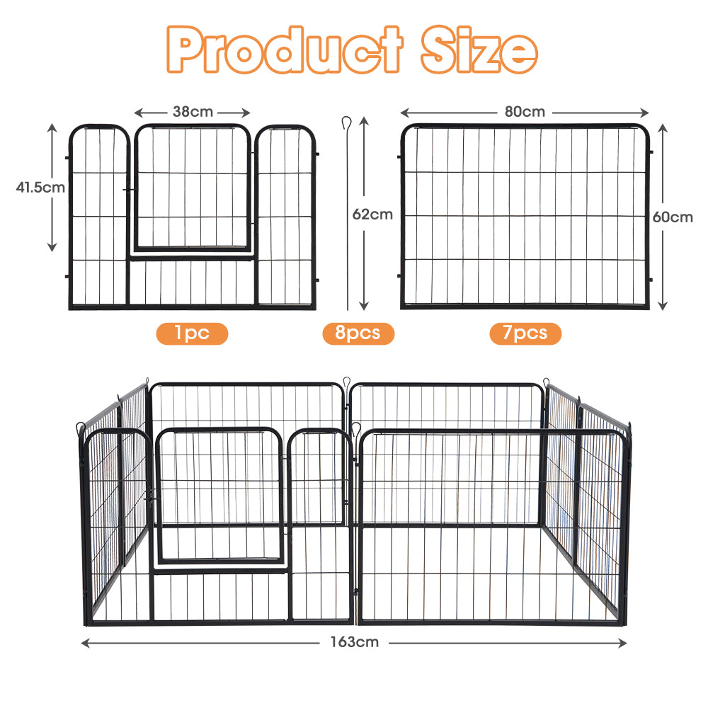 Petzly Dog Playpen Puppy Exercise Cage Pet Cage Enclosure 8 Panel 80x60CM Black - Sunyee