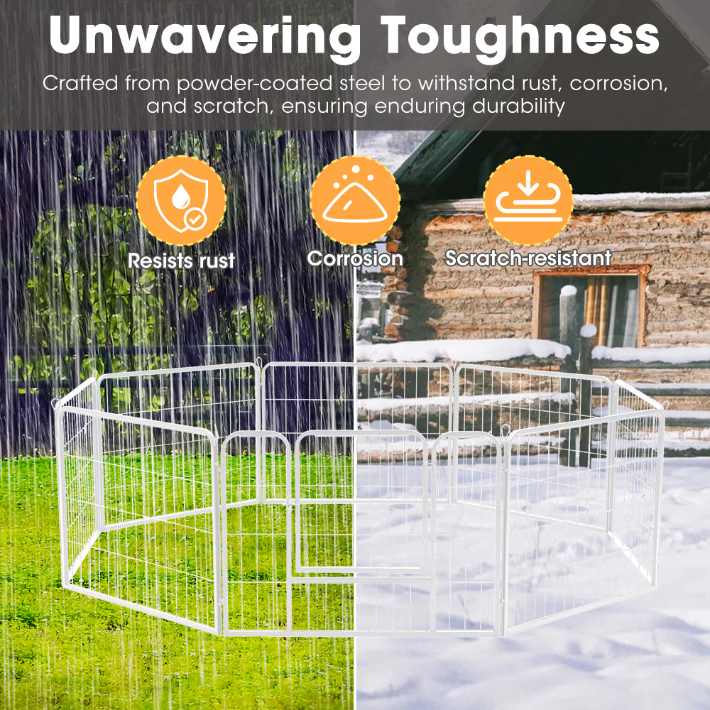 Petzly Dog Playpen Puppy Exercise Cage Pet Cage Enclosure 8 Panel 80x60CM White - Sunyee