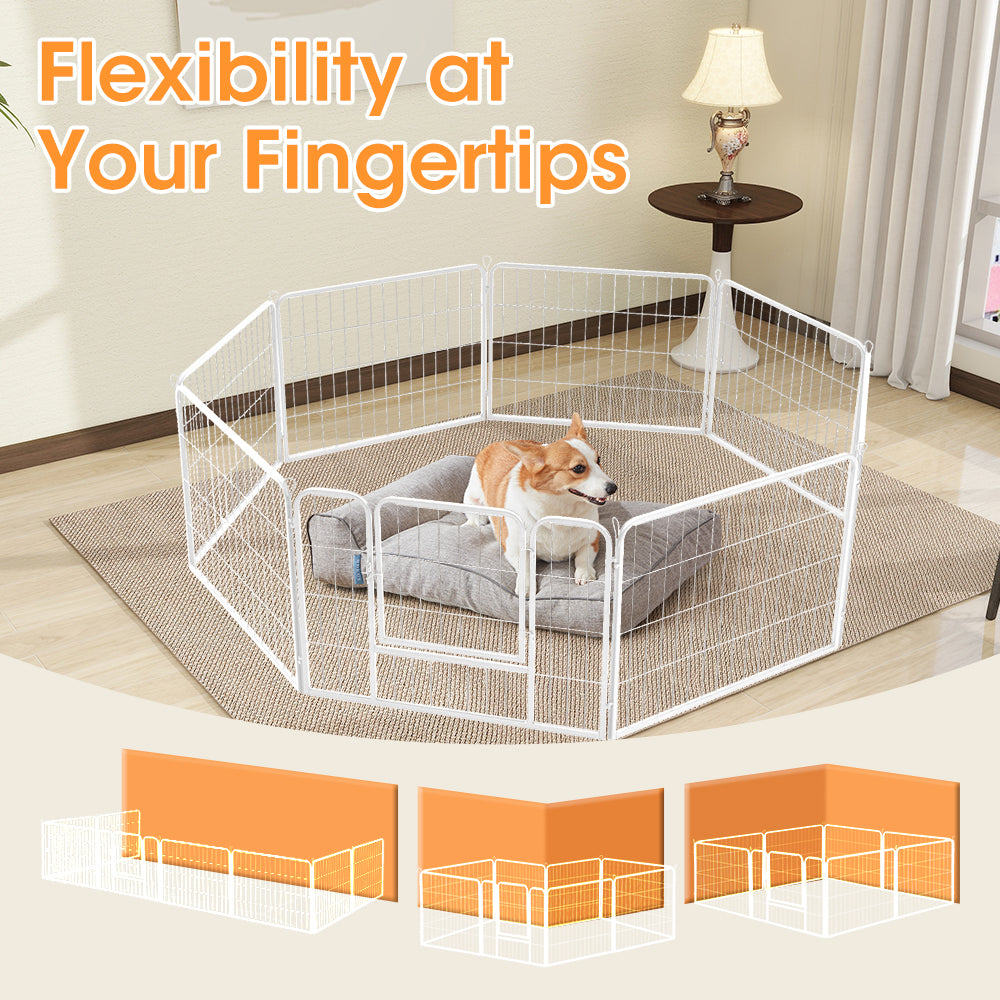 Petzly Dog Playpen Puppy Exercise Cage Pet Cage Enclosure 8 Panel 80x60CM White - Sunyee