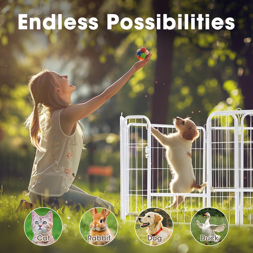 Petzly Dog Playpen Puppy Exercise Cage Pet Cage Enclosure 8 Panel 80x60CM White - Sunyee