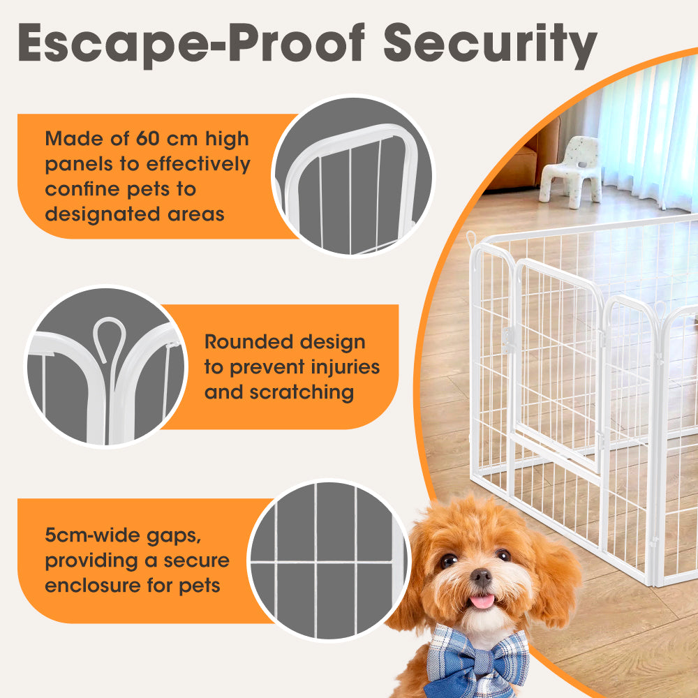 Petzly Dog Playpen Puppy Exercise Cage Pet Cage Enclosure 8 Panel 80x60CM White - Sunyee