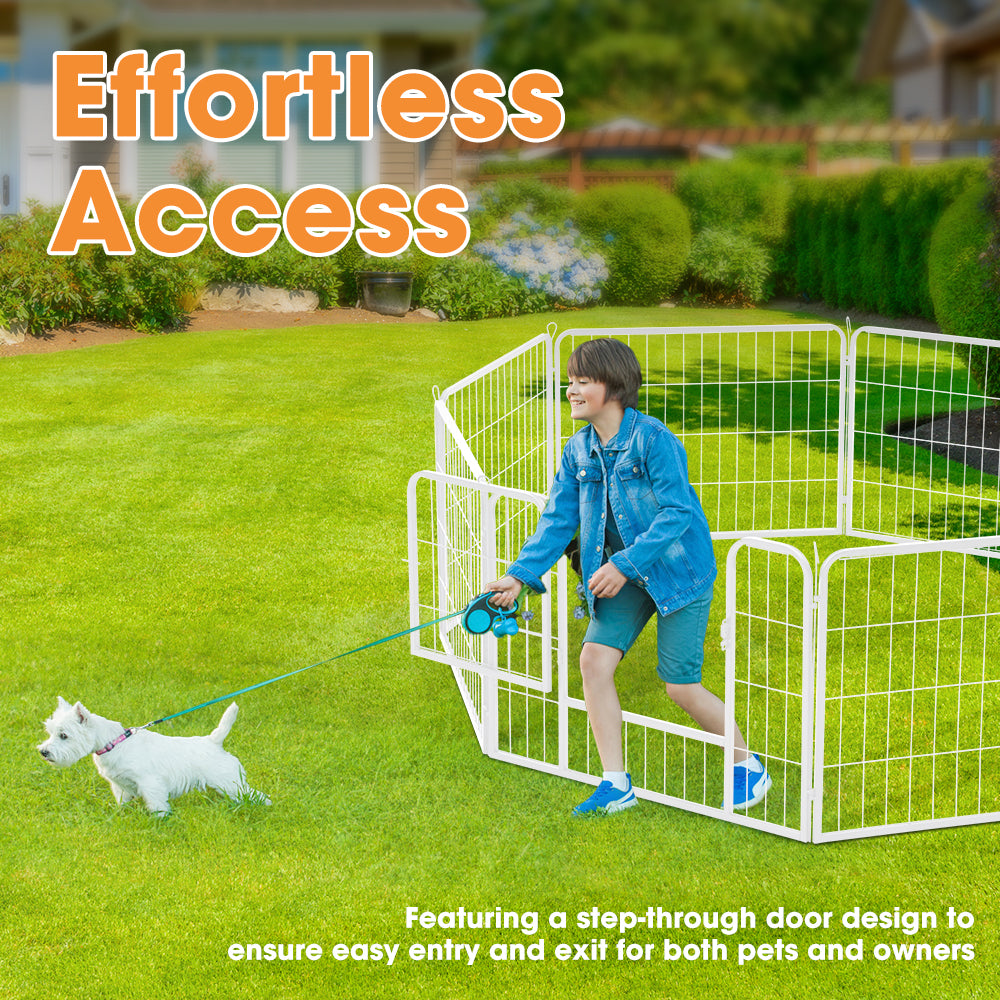 Petzly Dog Playpen Puppy Exercise Cage Pet Cage Enclosure 8 Panel 80x60CM White - Sunyee