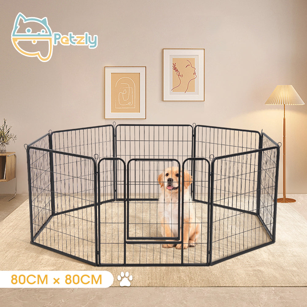 Petzly Dog Playpen Puppy Exercise Cage Pet Cage Enclosure 8 Panel 80x80CM Black - Sunyee